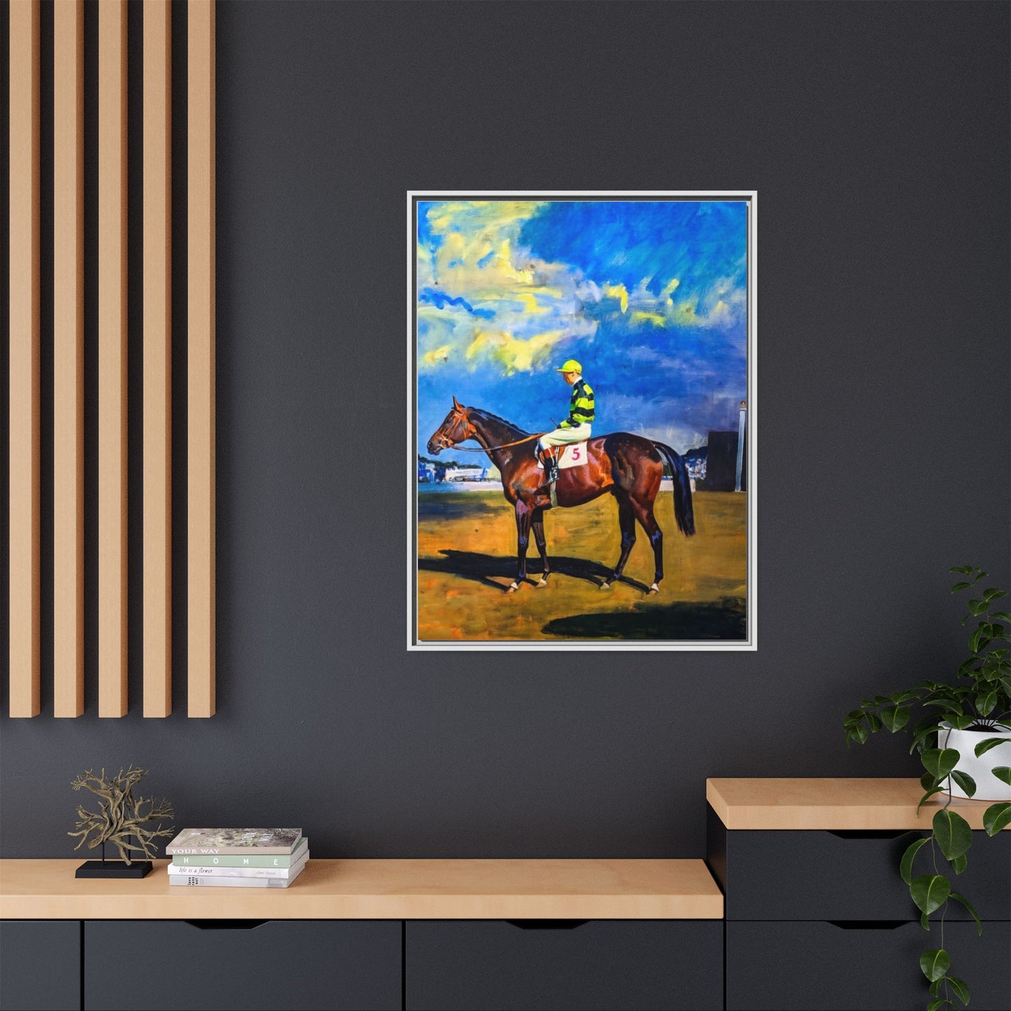Framed Matte Canvas — Jockey on Racehorse Vintage Equestrian Wall Art
