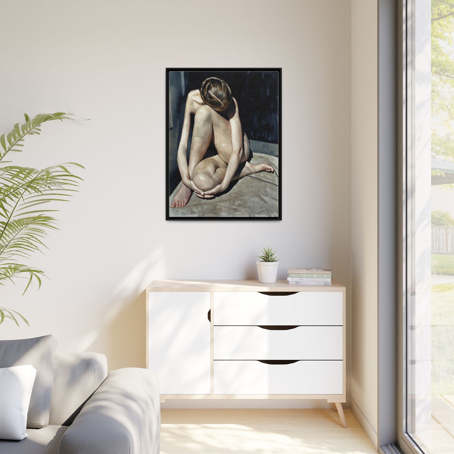 Framed Matte Canvas Print Contemplative Nude Figure Art