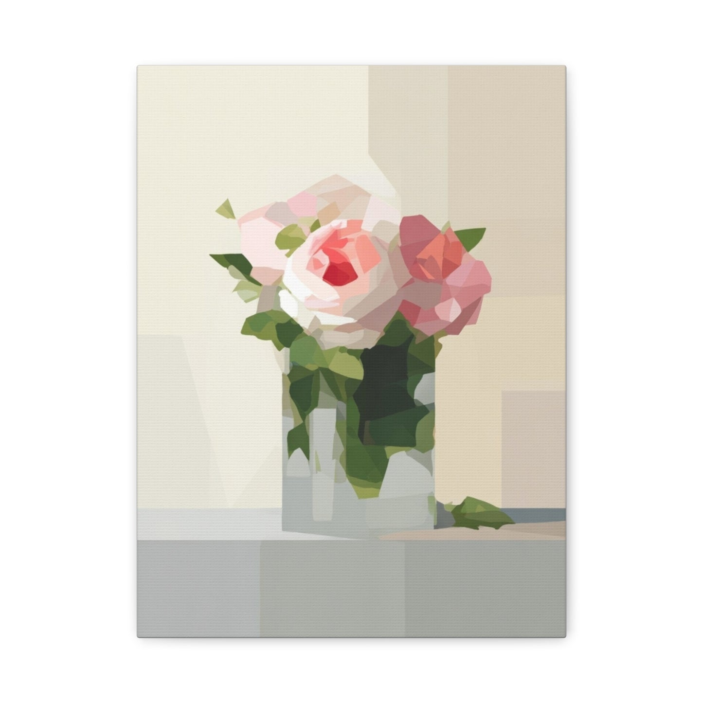 Pink Rose Still Life Canvas — Modern Floral Wall Art, Matte Stretched Canvas
