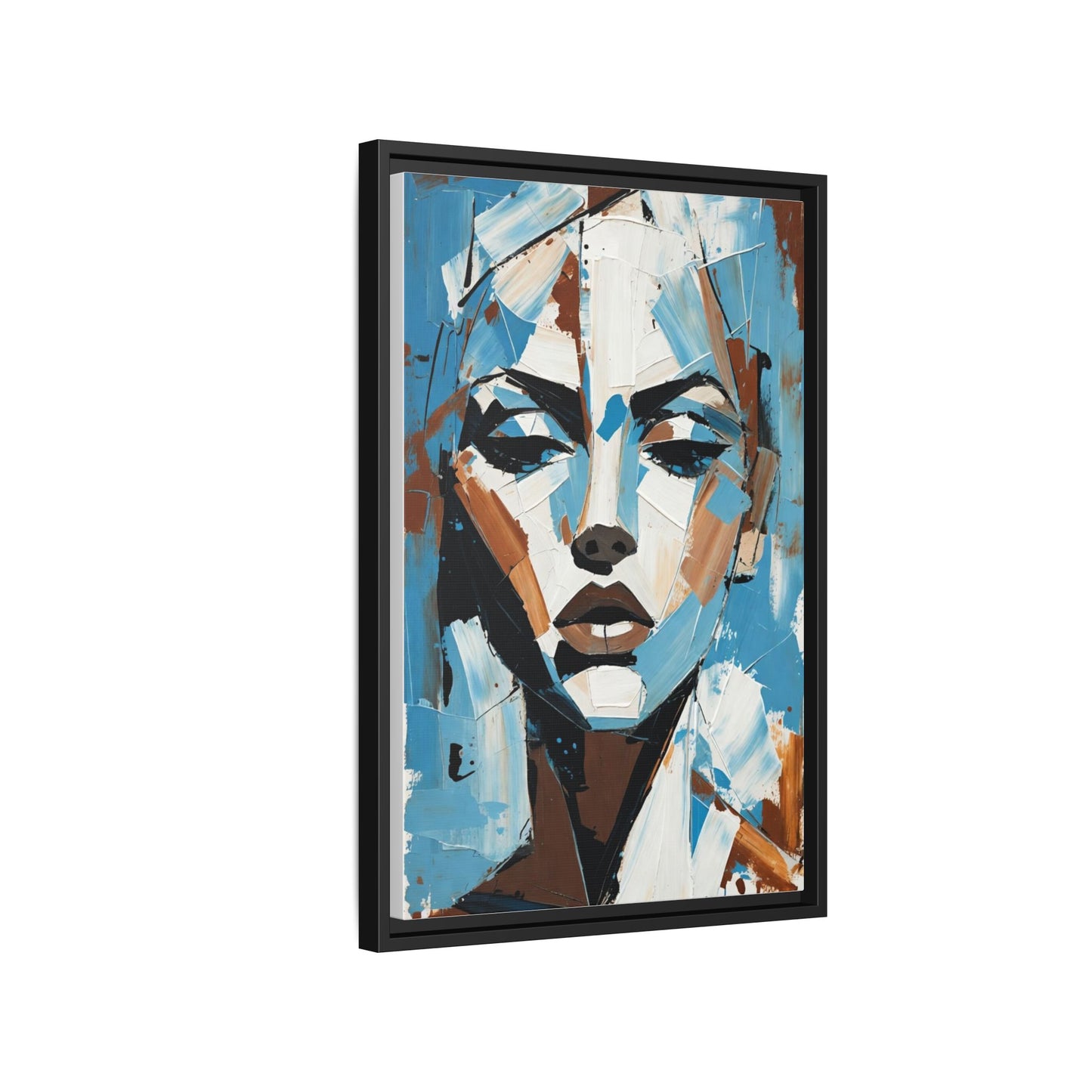 Abstract Blue Face Matte Canvas Wall Art — Framed Modern Portrait Print