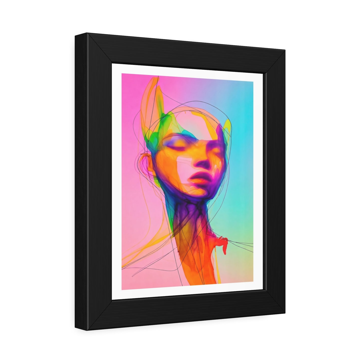 Framed Poster — Vibrant Neon Abstract Portrait Art Print