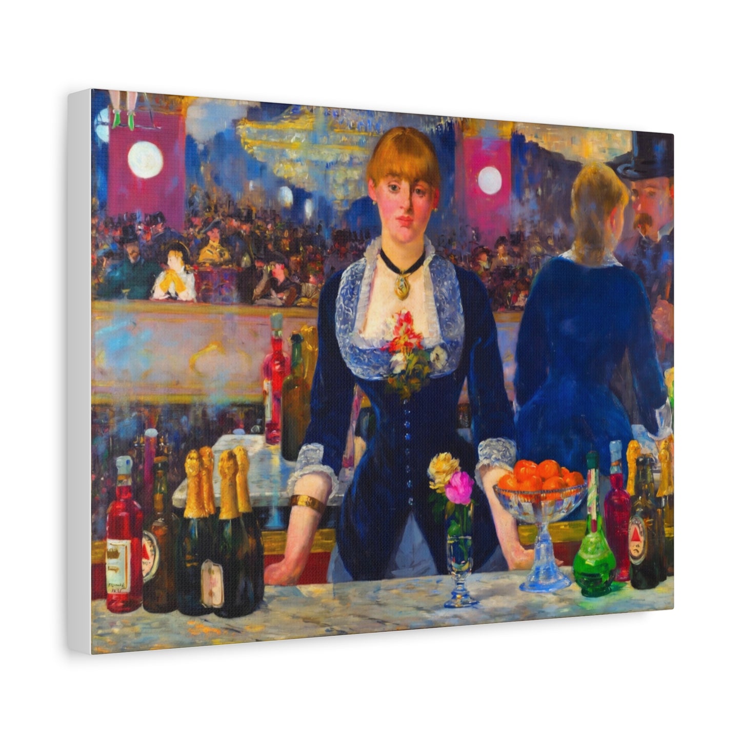 Bar at the Folies-Bergère Matte Canvas Print — Édouard Manet Style Barmaid Wall Art