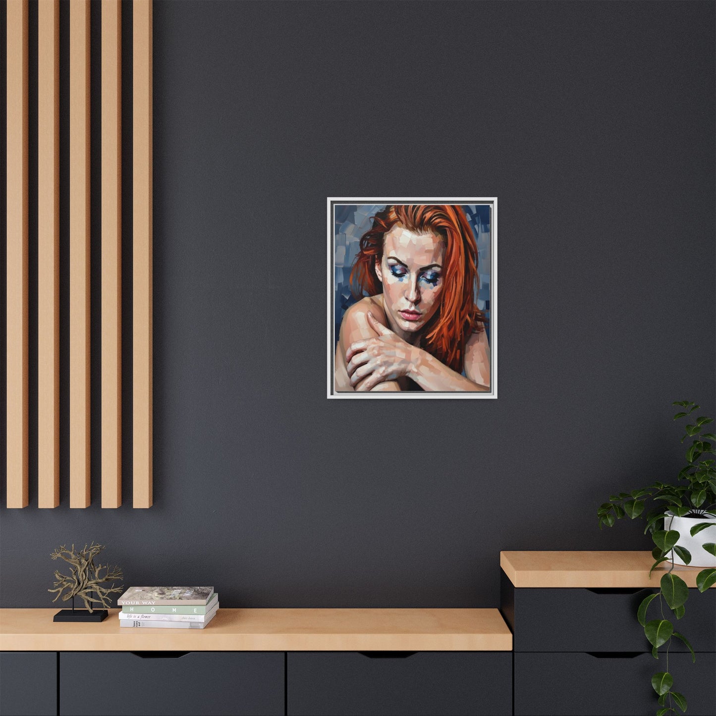 Framed Matte Canvas Art – Contemplative Redhead Portrait