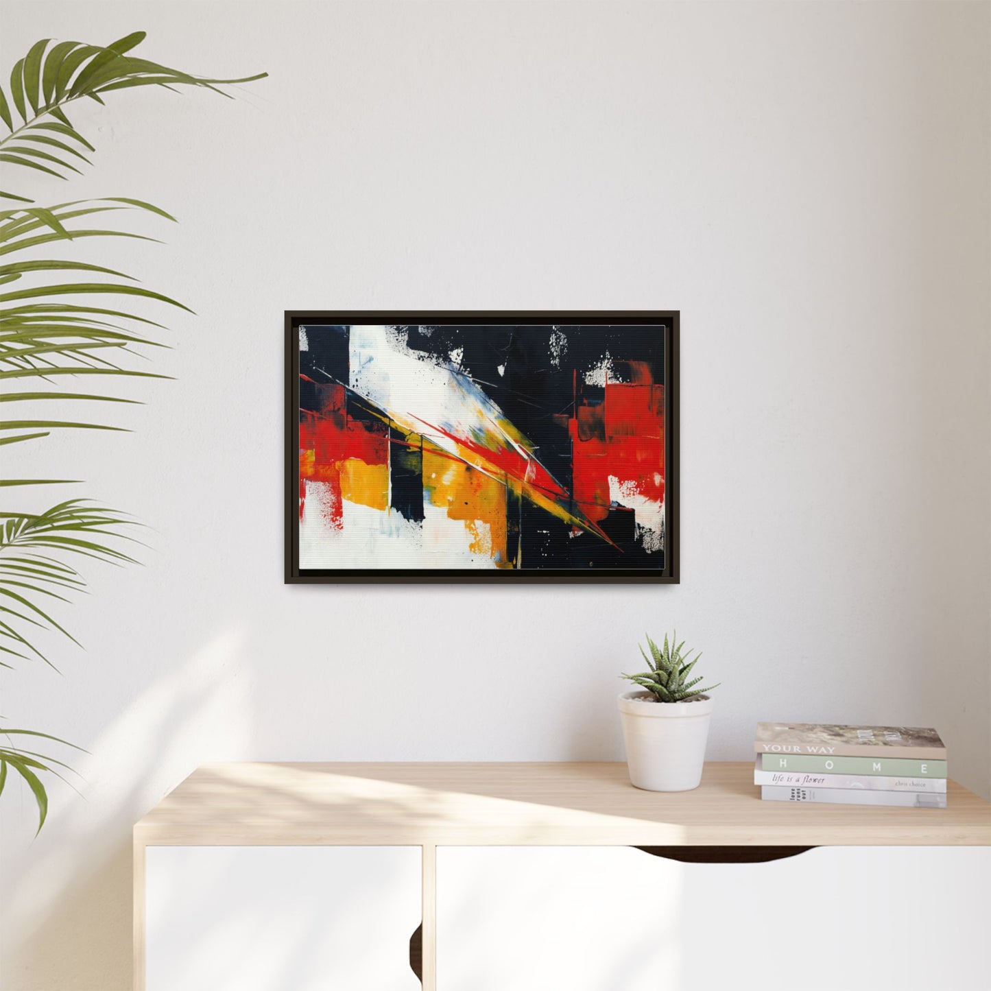 Abstract Red & Black Framed Canvas Print — Modern Geometric Wall Art