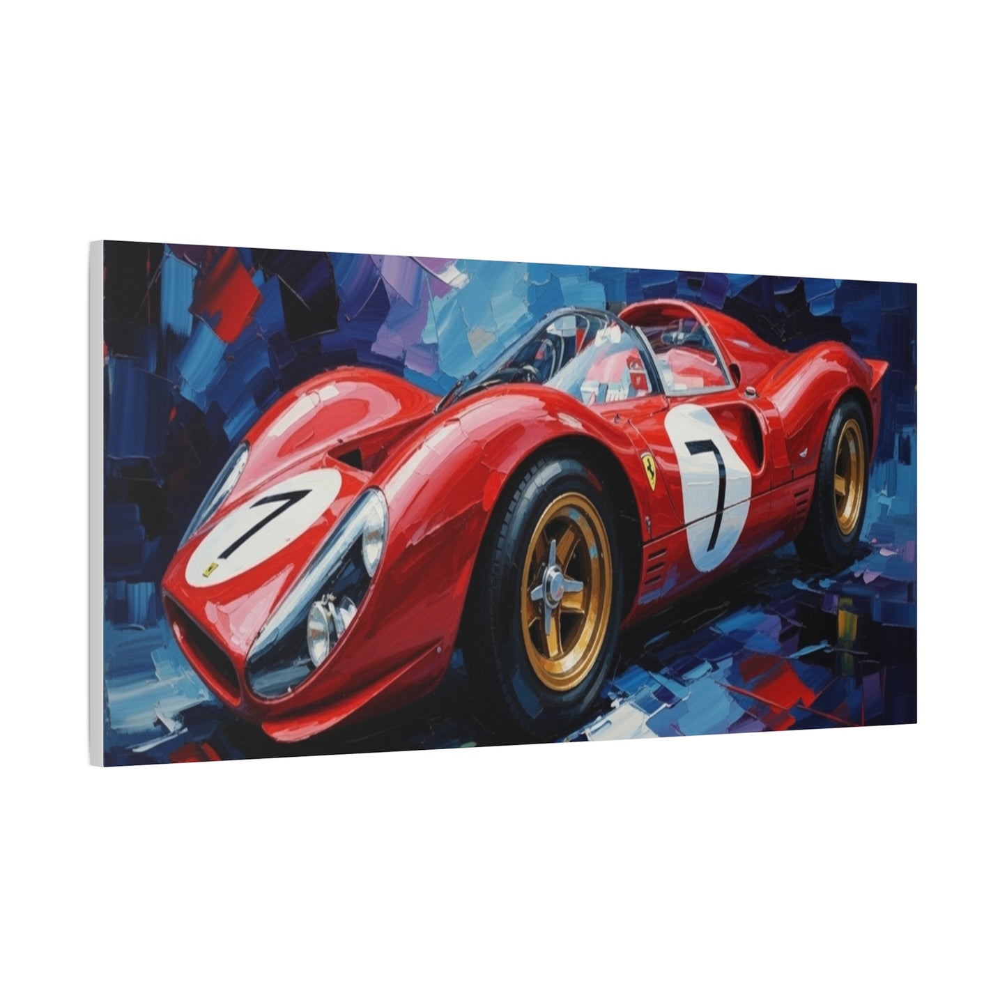 Vintage Ferrari Racing Car Canvas Print — Red Classic Sports Car Artwork (Matte Stretched)