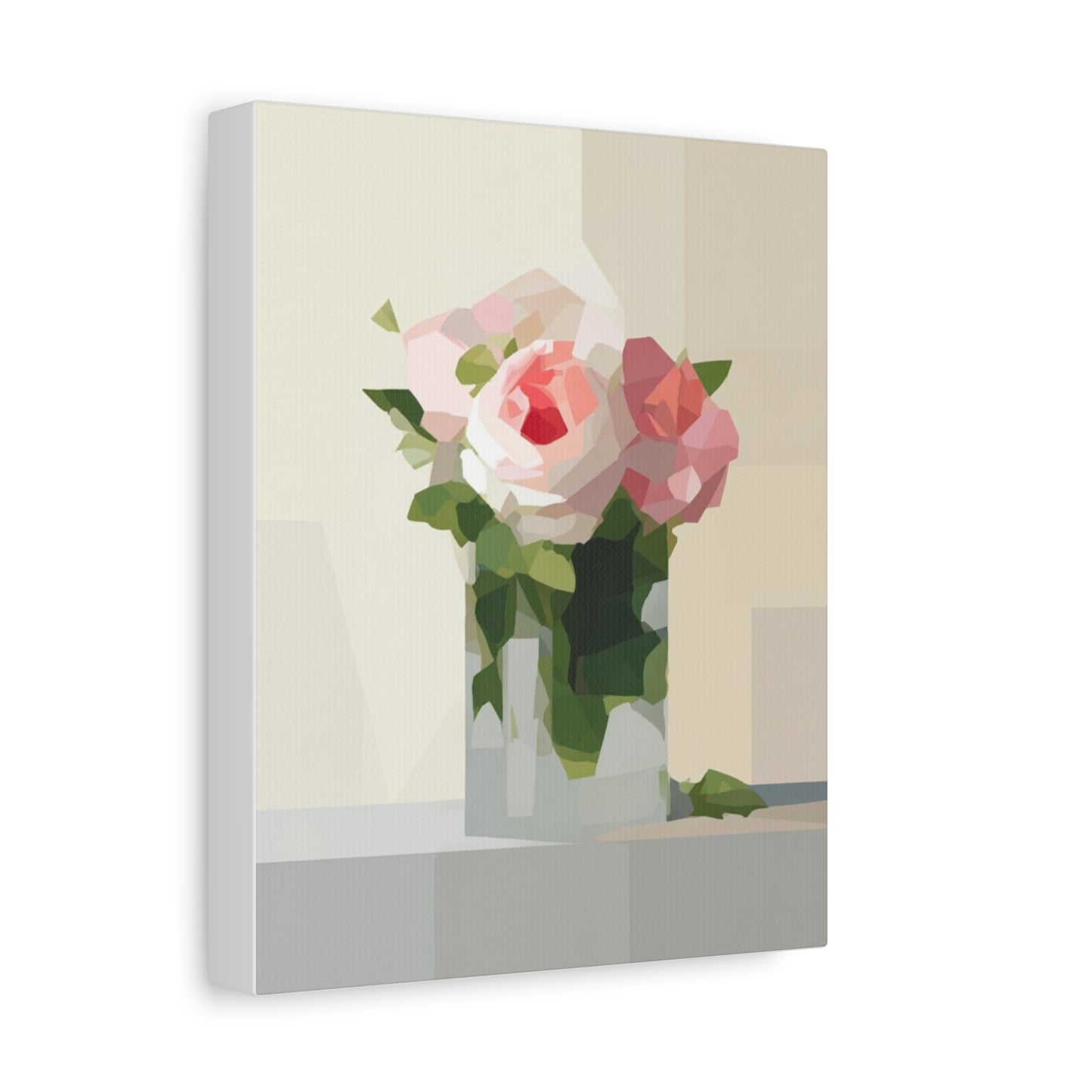 Pink Rose Still Life Canvas — Modern Floral Wall Art, Matte Stretched Canvas