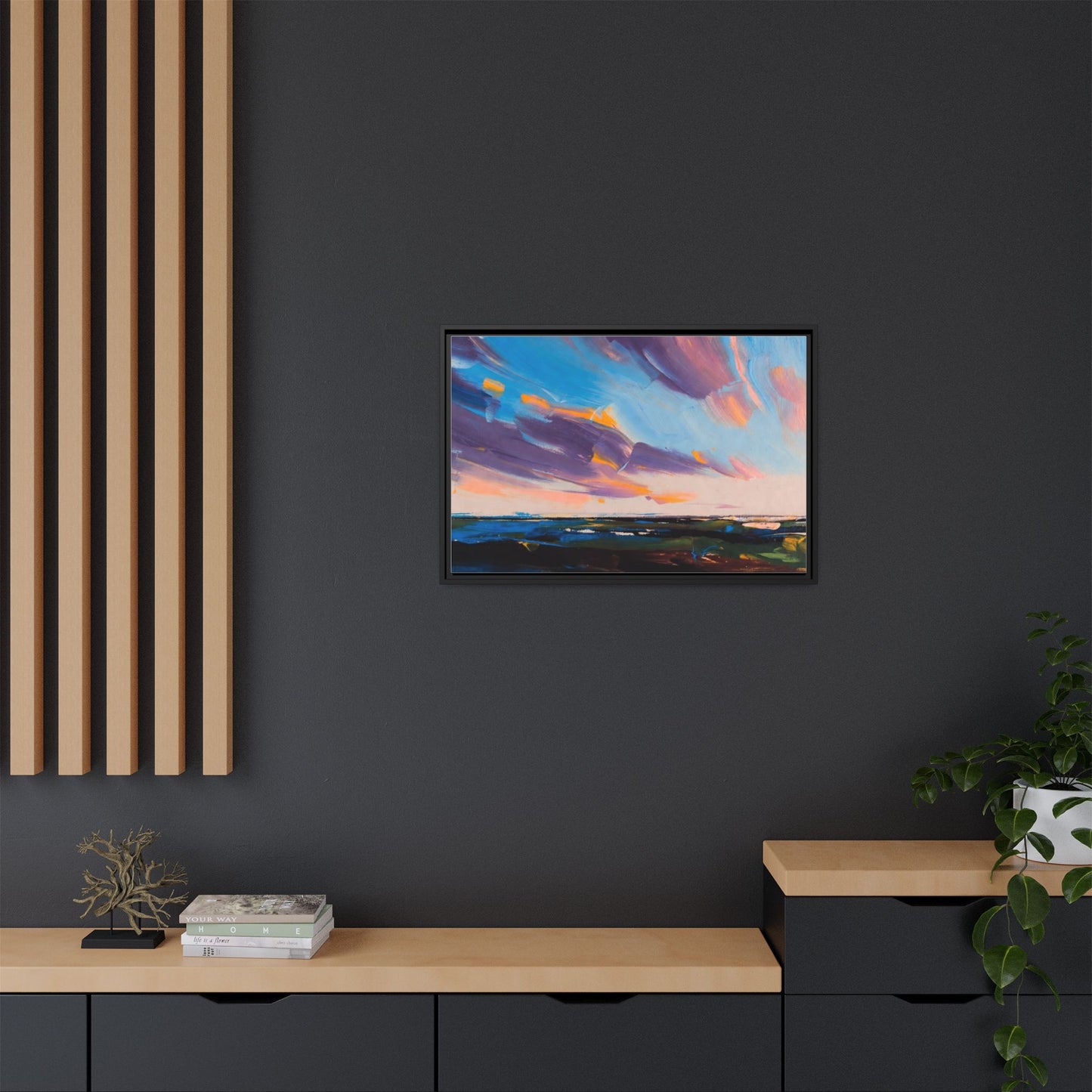 Framed Matte Canvas Abstract Seascape Sunset Art Print