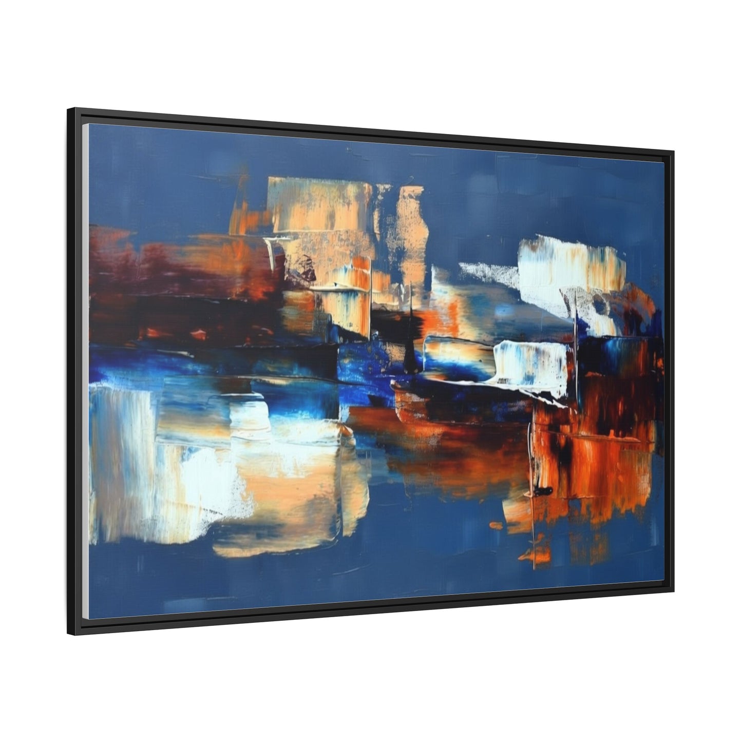 Abstract Blue & Rust Framed Canvas Art — Modern Matte Wall Painting