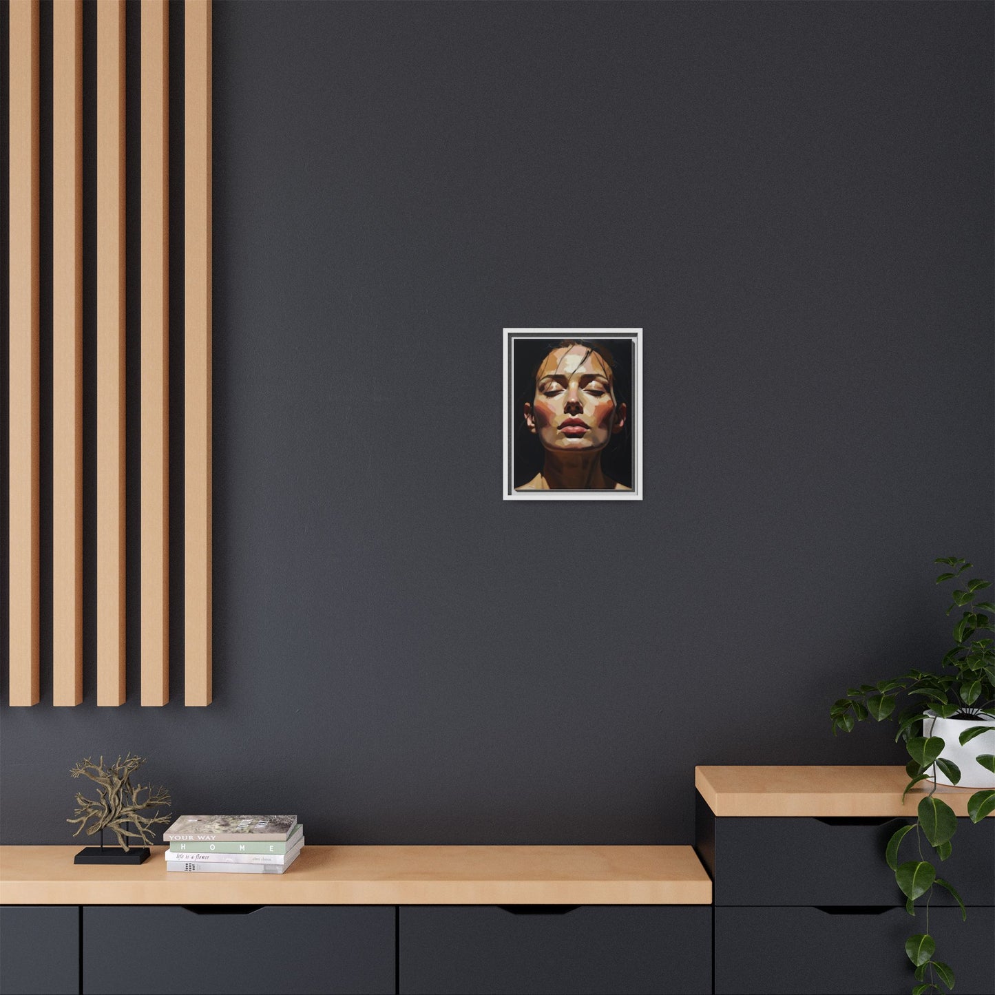 Framed Matte Canvas Portrait – Woman with Eyes Closed (Multi‑Color)