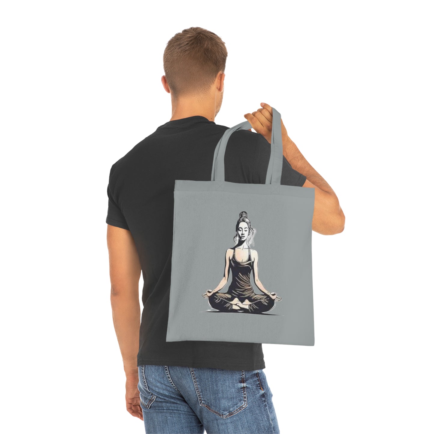 Yoga Meditation Cotton Tote Bag — Lotus Pose Graphic Beach & Market Tote