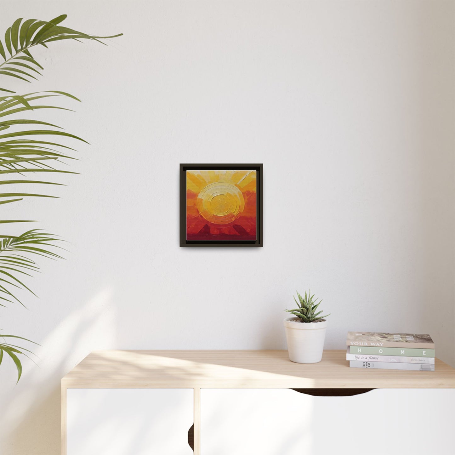 Sunburst Abstract Framed Canvas Art — Matte Multi‑Color Wall Print