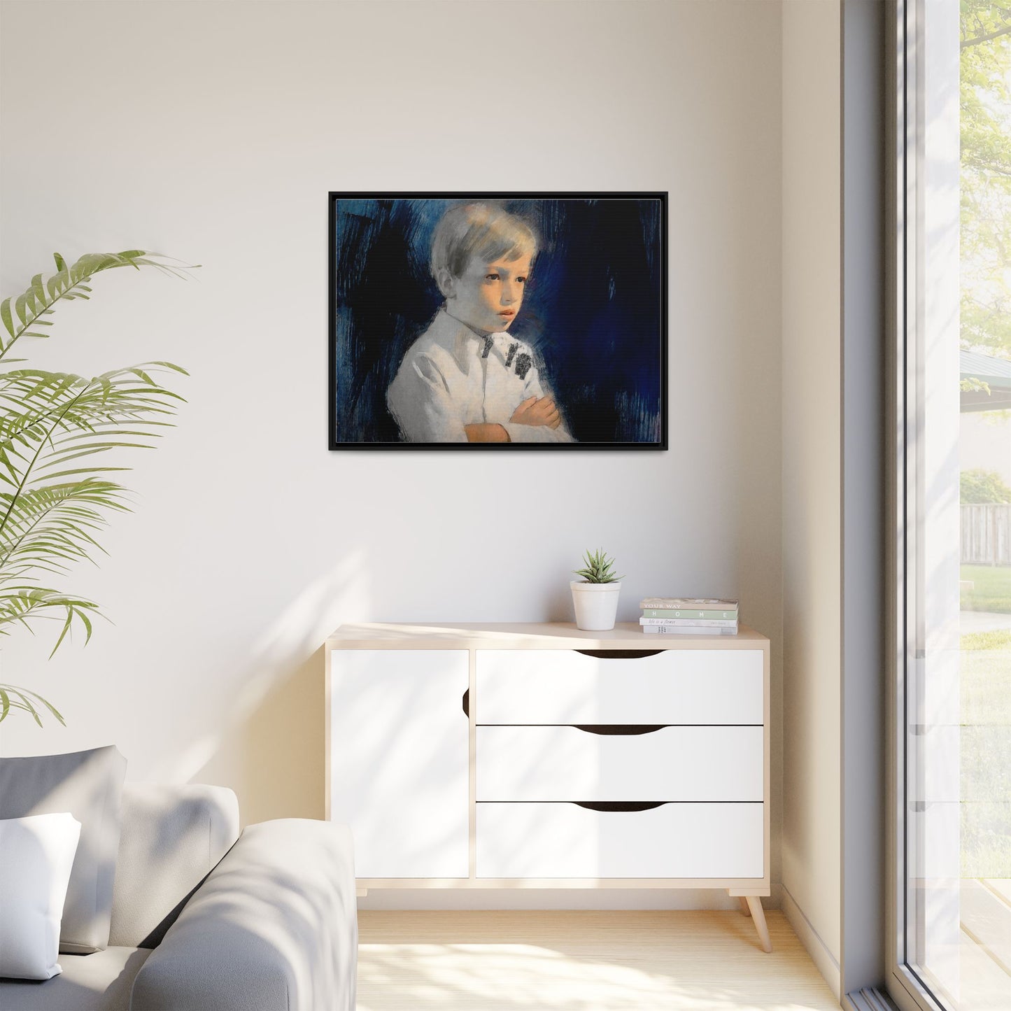Painting of boy by Unknown Artist Framed Matte Canvas Wall Art Print