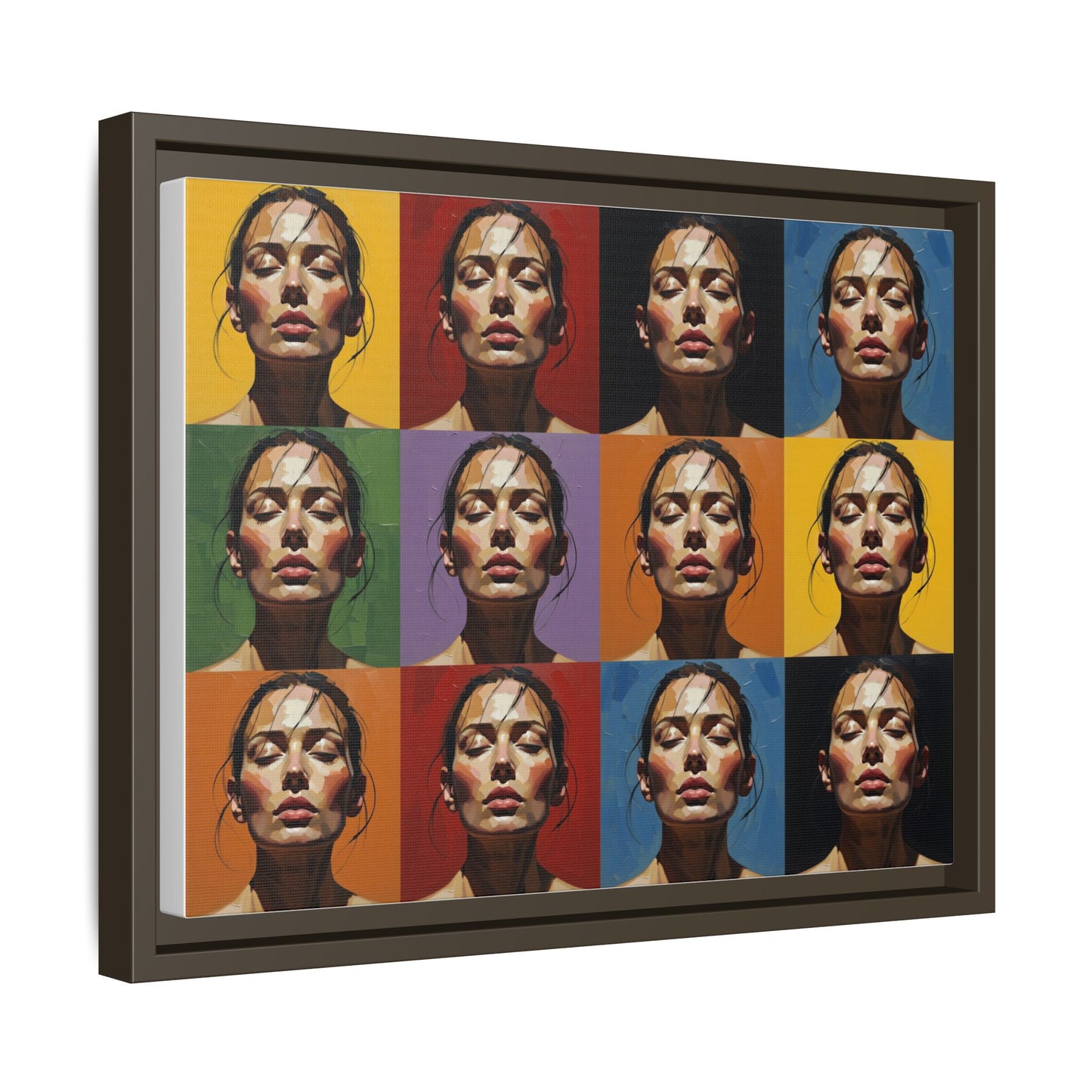 Pop Art Portrait Matte Canvas Print — Framed Multi-Color Grid