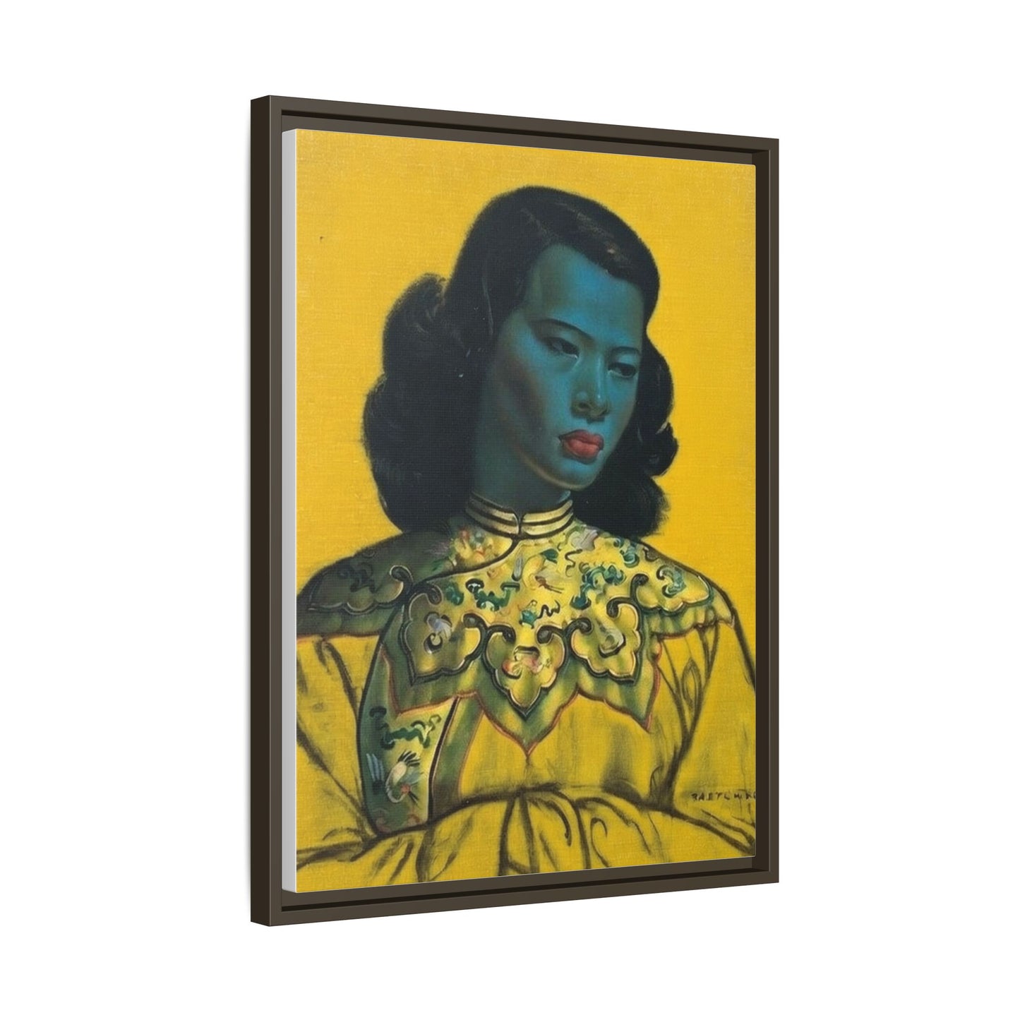Framed Matte Canvas Art Print — Vintage Portrait with Yellow Background