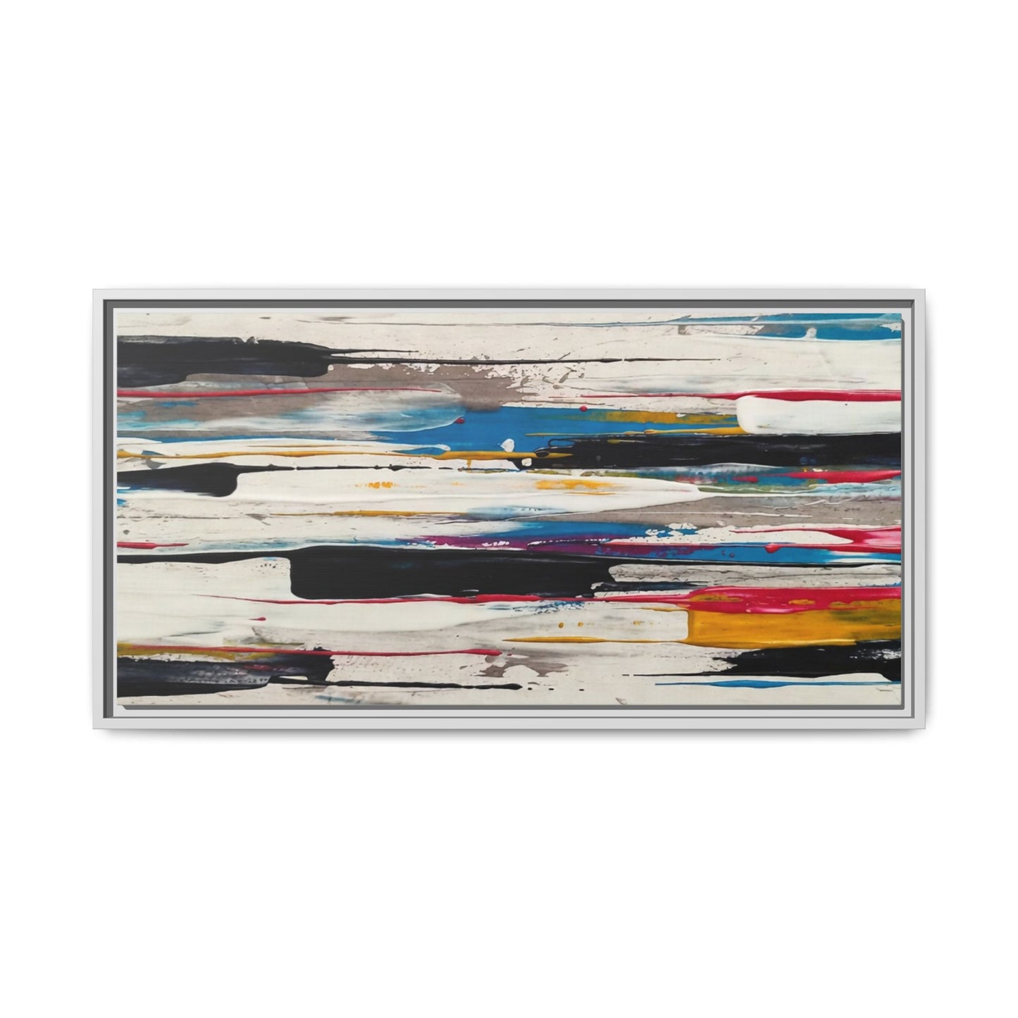Abstract Multi-Color Framed Canvas Wall Art — Modern Horizontal Brushstroke Print
