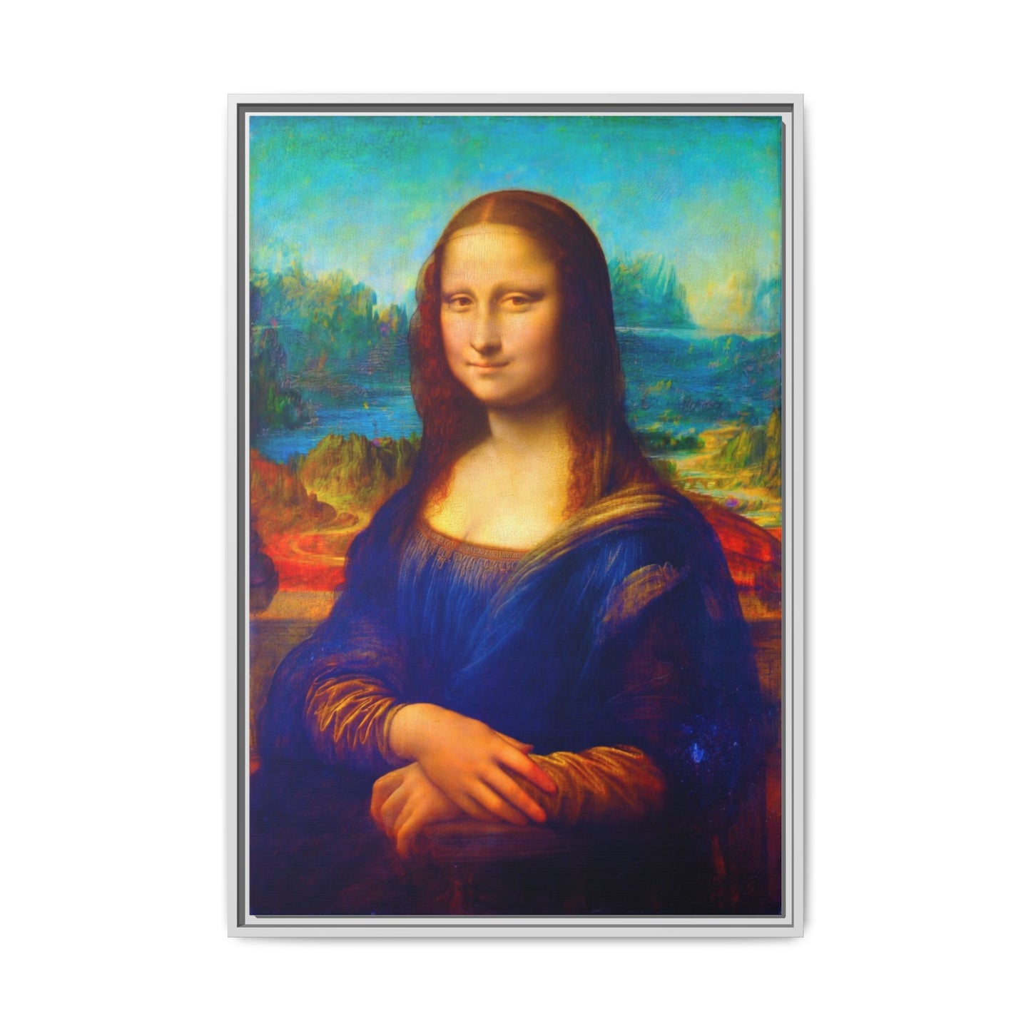 Framed Matte Canvas Print — Colorful Mona Lisa Wall Art