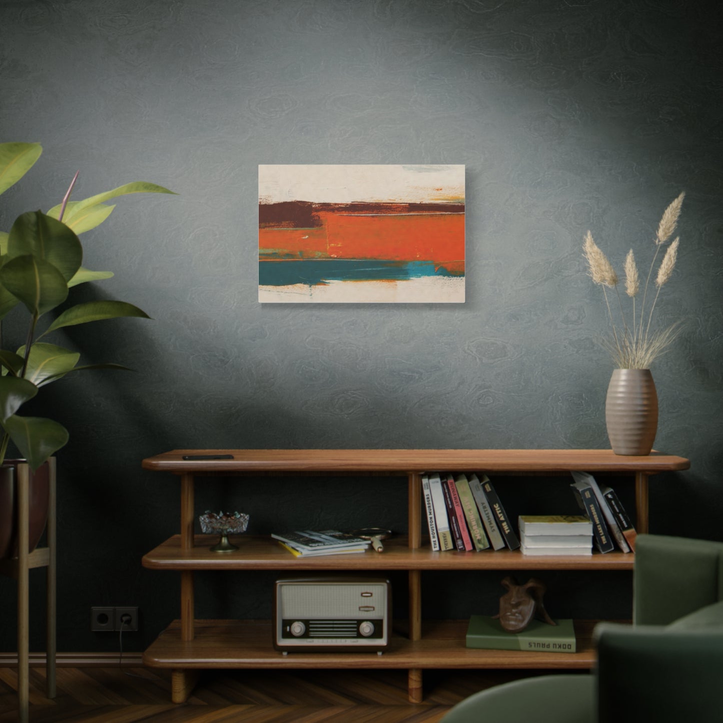 Abstract Orange & Teal Matte Canvas Wall Art — Stretched 1.25"