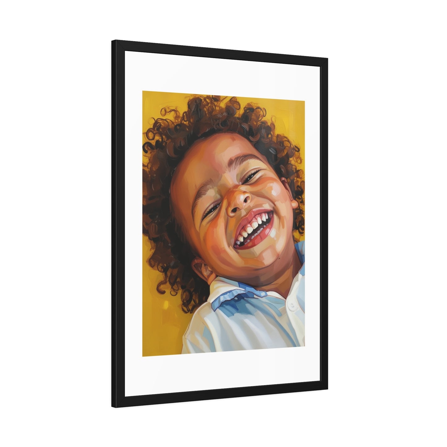 Framed Poster — Joyful Laughing Child Portrait, Colorful Nursery Wall Art