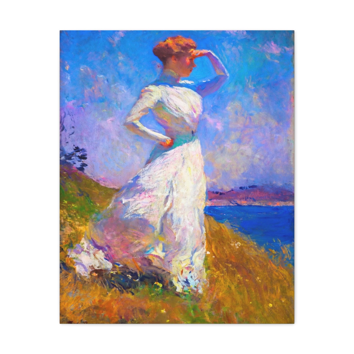 Impressionist Coastal Lady Matte Canvas Print — Stretched 1.25"
