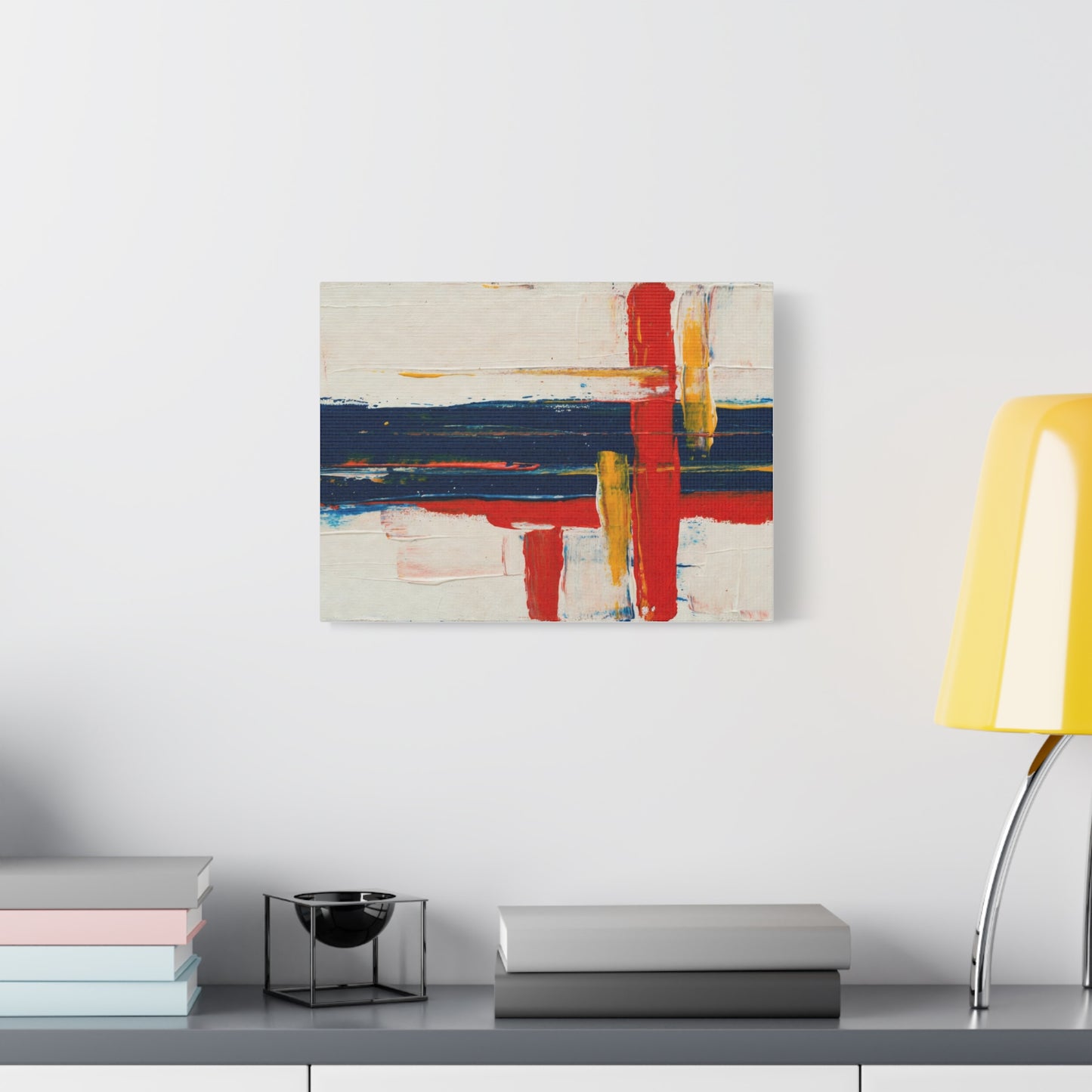 Abstract Modern Canvas Art Print — Red, Navy & Gold Stretched Matte Canvas