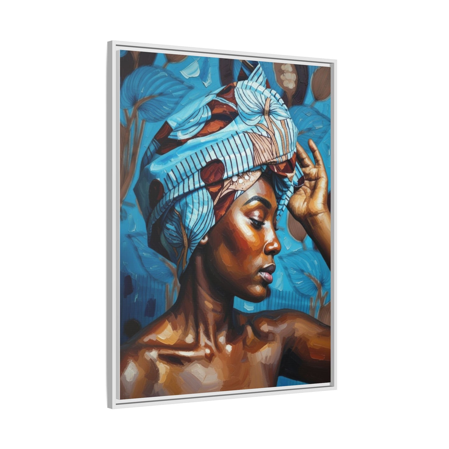 Framed Canvas Art — Portrait of Woman in Blue Headwrap
