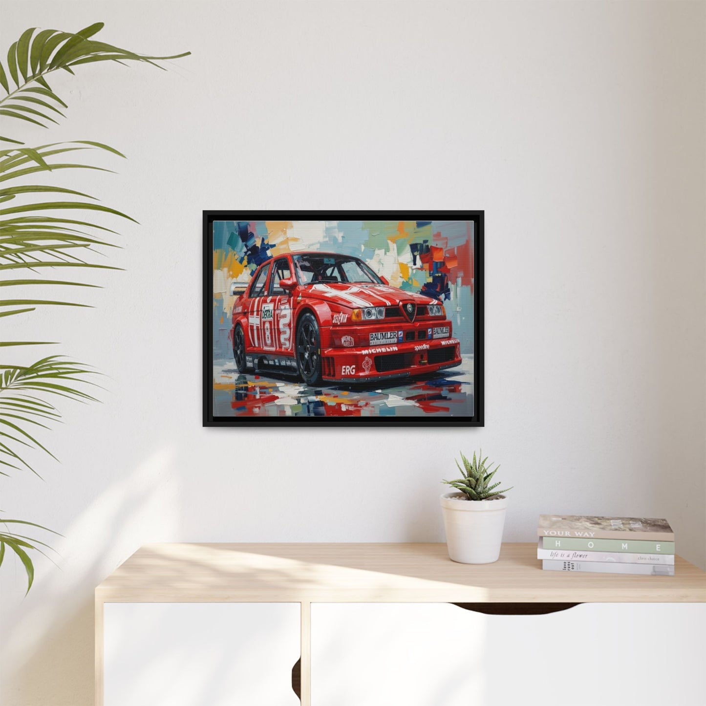Framed Racing Car Canvas Print — Red Alfa Romeo Track Art