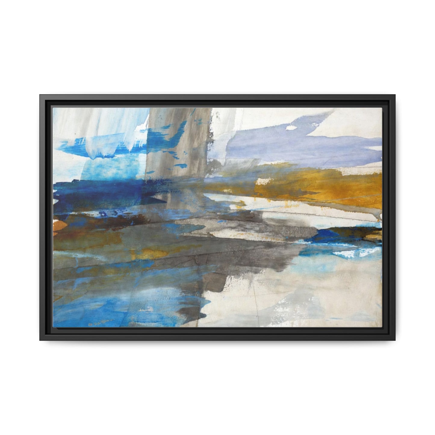 Abstract Blue & Gold Framed Canvas Art — Matte Multi-Color Wall Print