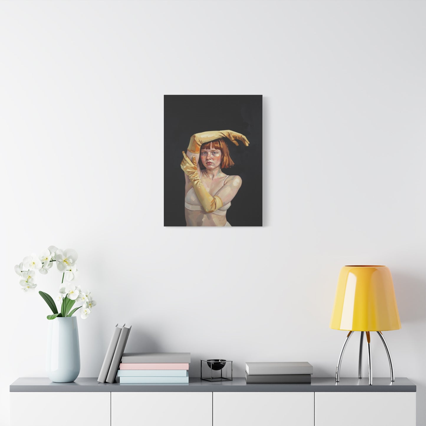 Contemporary Portrait Canvas — Redhead in Yellow Gloves Matte Stretched Art