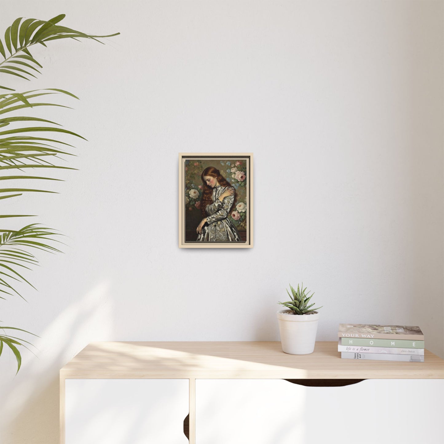 Framed Matte Canvas Art — Vintage Floral Portrait of a Young Woman
