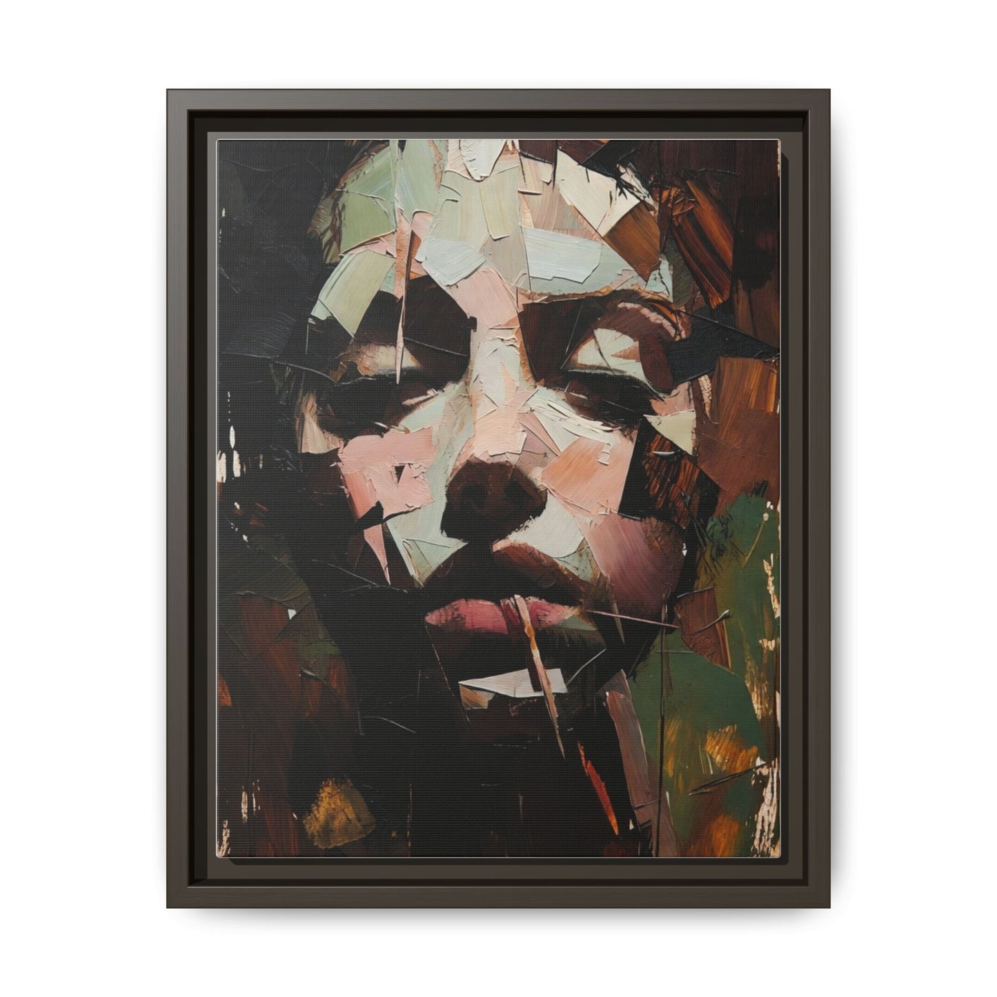 Matte Framed Canvas Art — Abstract Female Portrait, Moody Multicolor