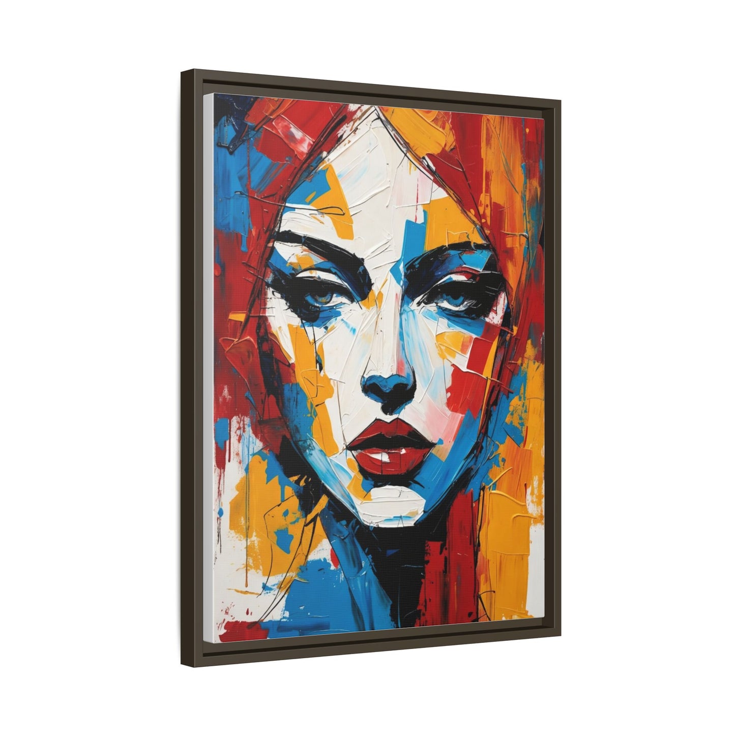 Framed Abstract Portrait Canvas — Colorful Female Face Wall Art