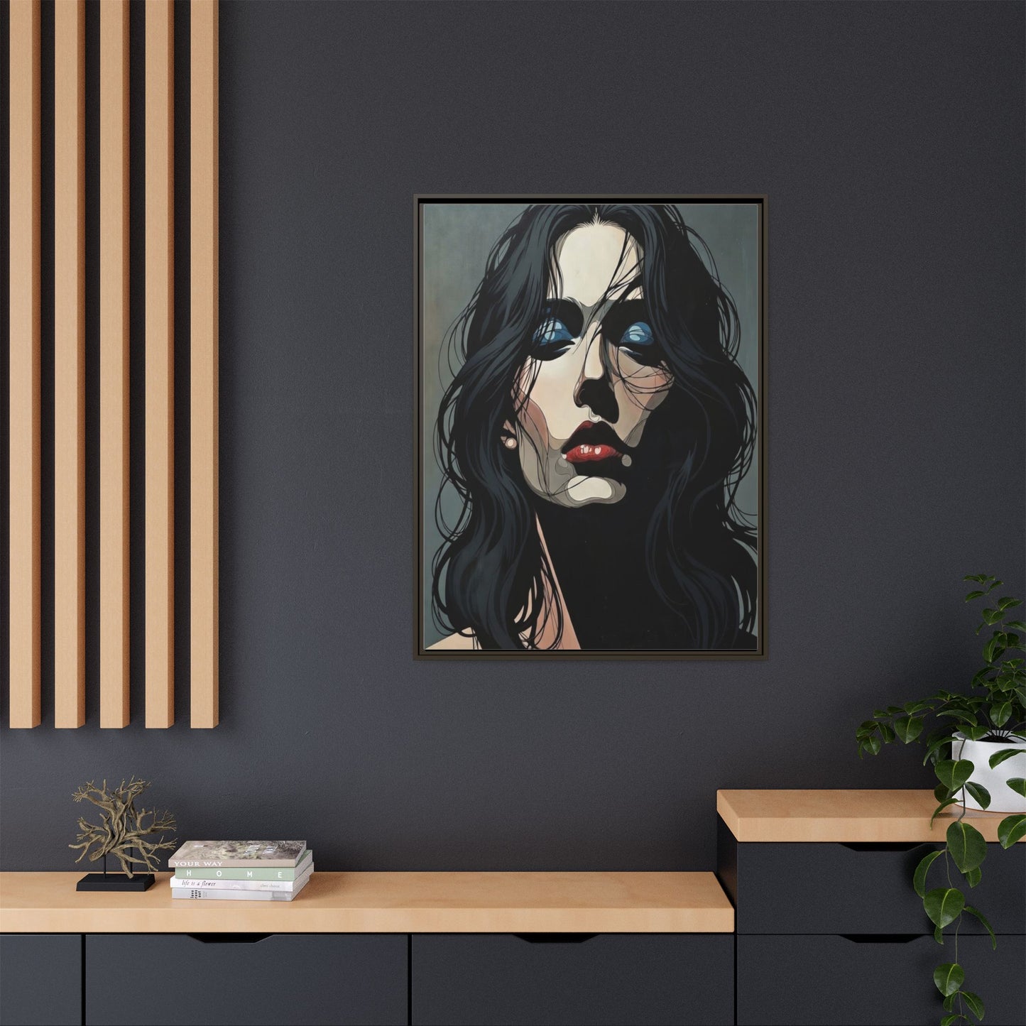 Framed Matte Canvas: Moody Portrait of Woman – Modern Gothic Wall Art