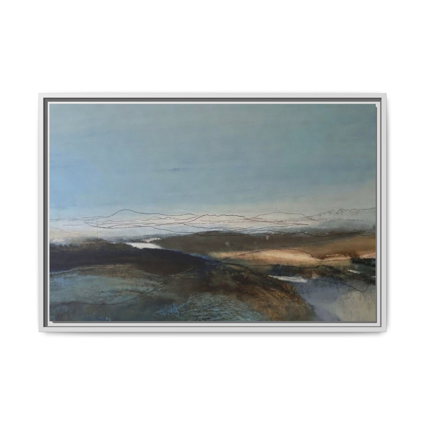 Framed Matte Canvas Wall Art — Serene Abstract Blue Landscape