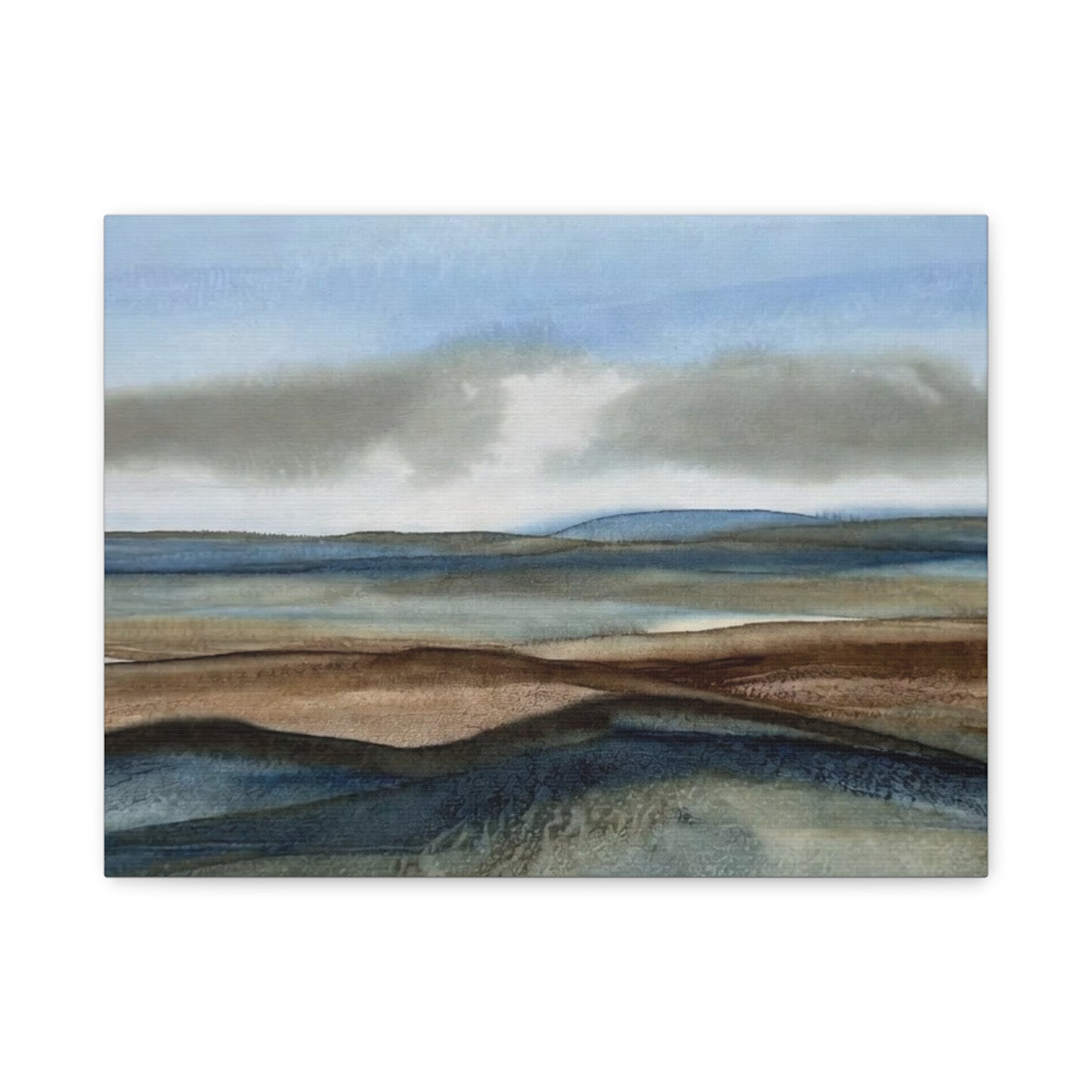 Coastal Mist Matte Canvas Print — Serene Blue-Brown Landscape Wall Art