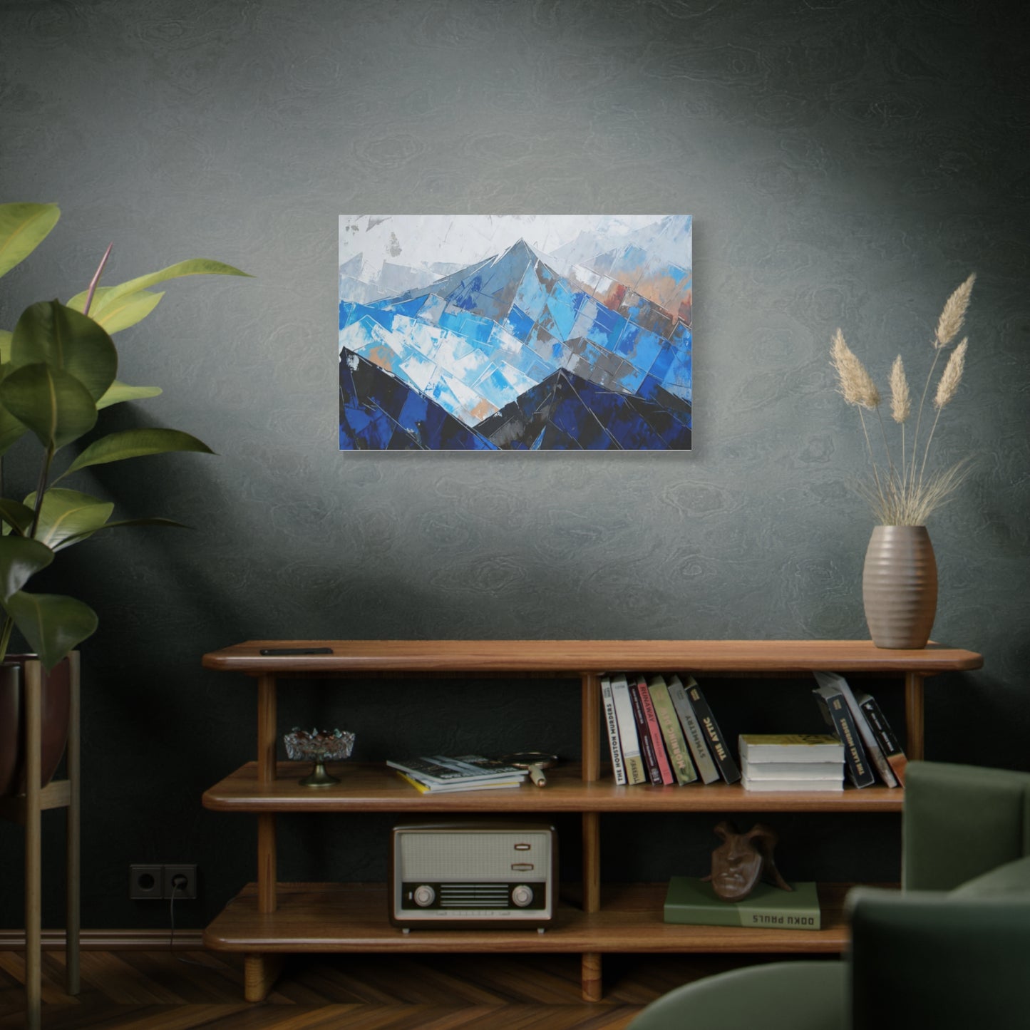 Blue Abstract Mountain Canvas Print – Modern Geometric Landscape Wall Art