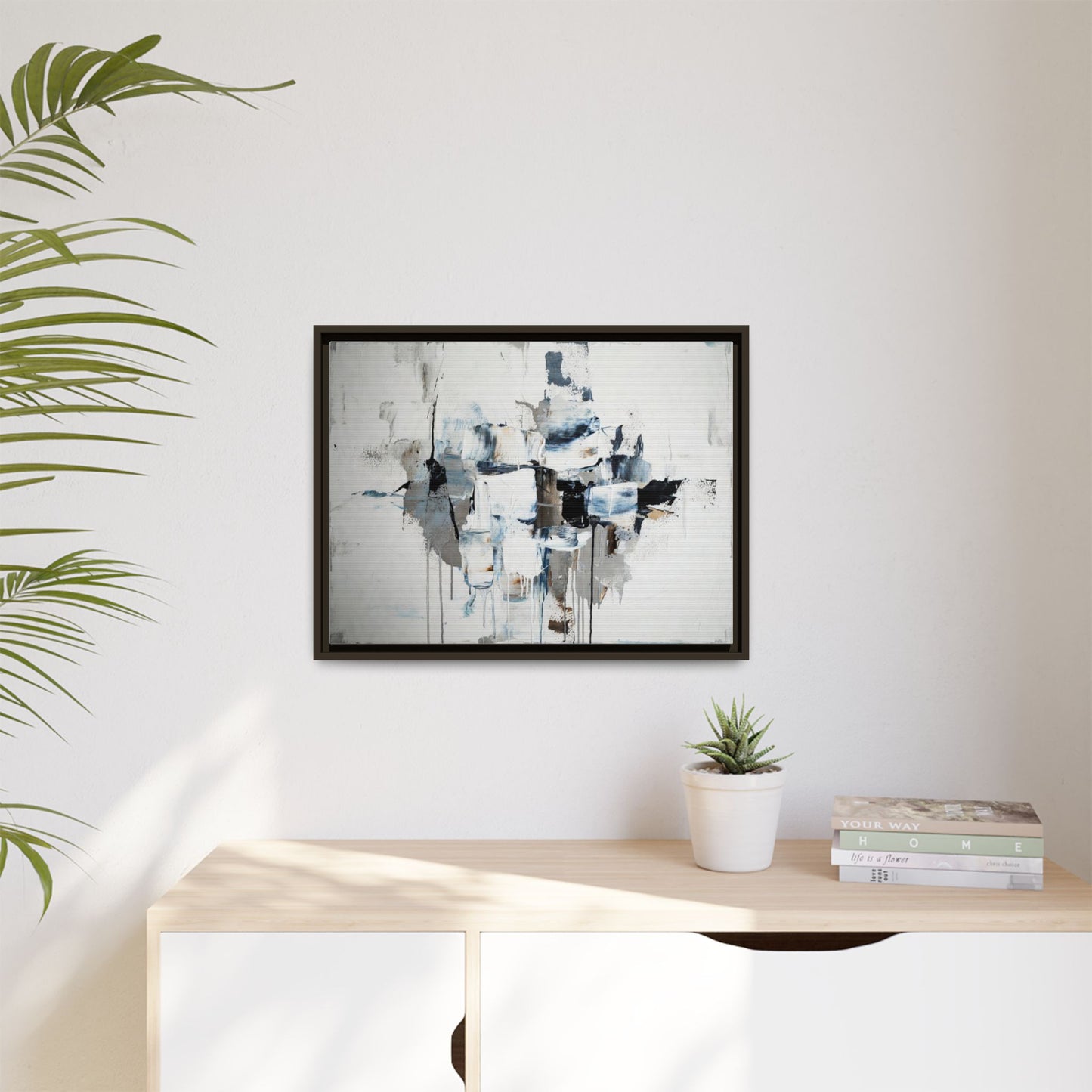 Framed Abstract Canvas Art — Blue Neutral Modern Wall Print
