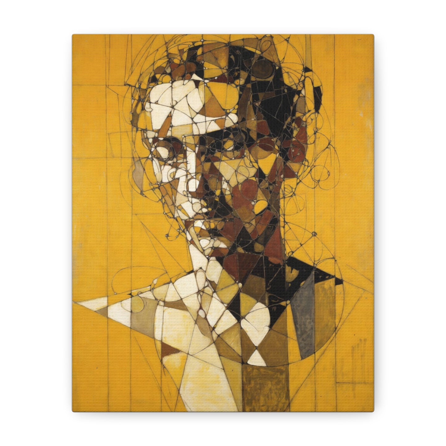 Geometric Portrait Matte Canvas Wall Art – Abstract Yellow Bust