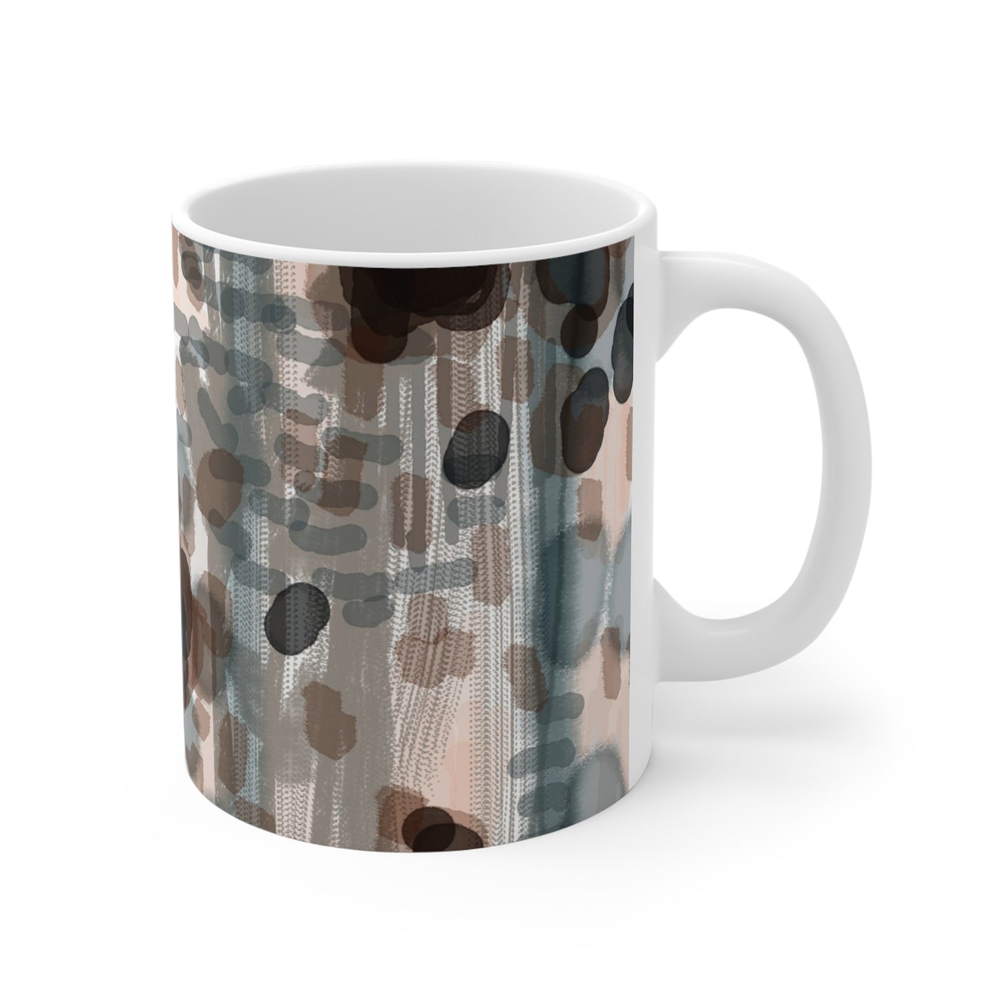 Abstract Earth-Tone Pattern Mug — Neutral Watercolor Dots & Strokes 11oz