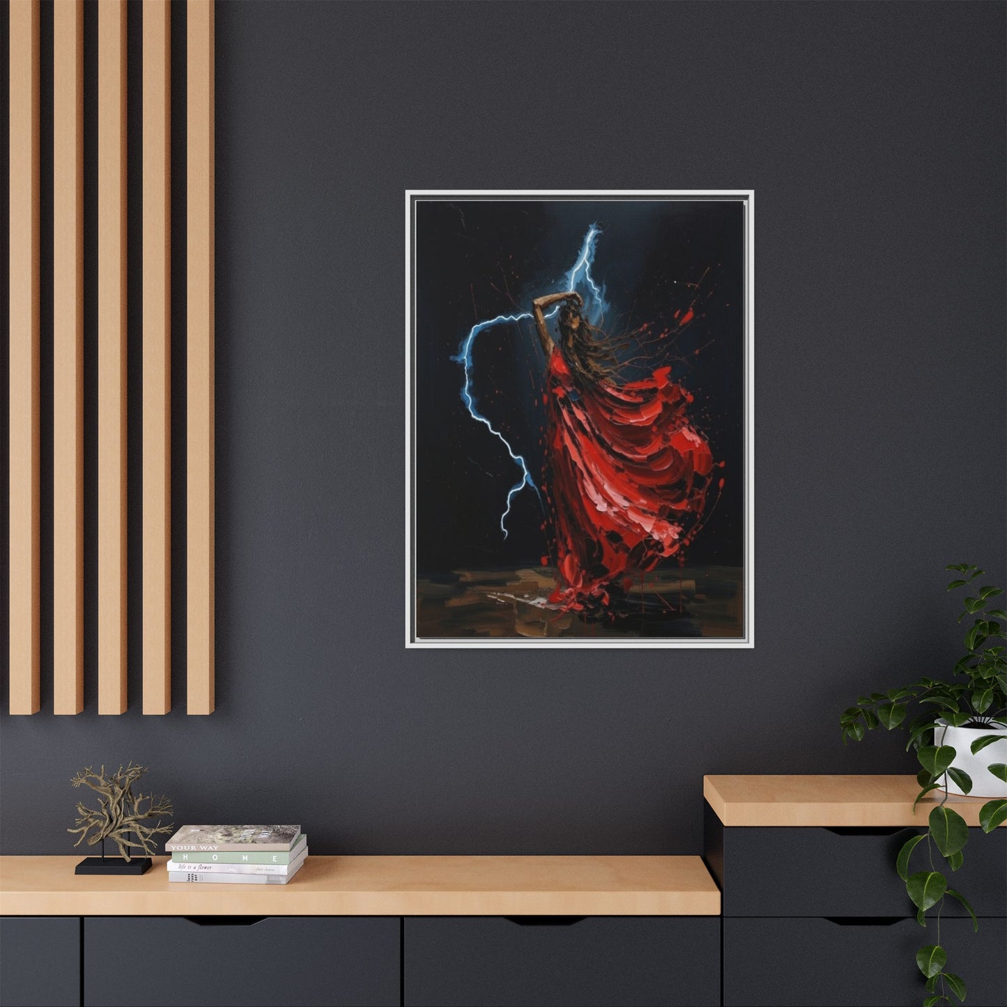 Framed Matte Canvas Print — Red Dancer Lightning Art