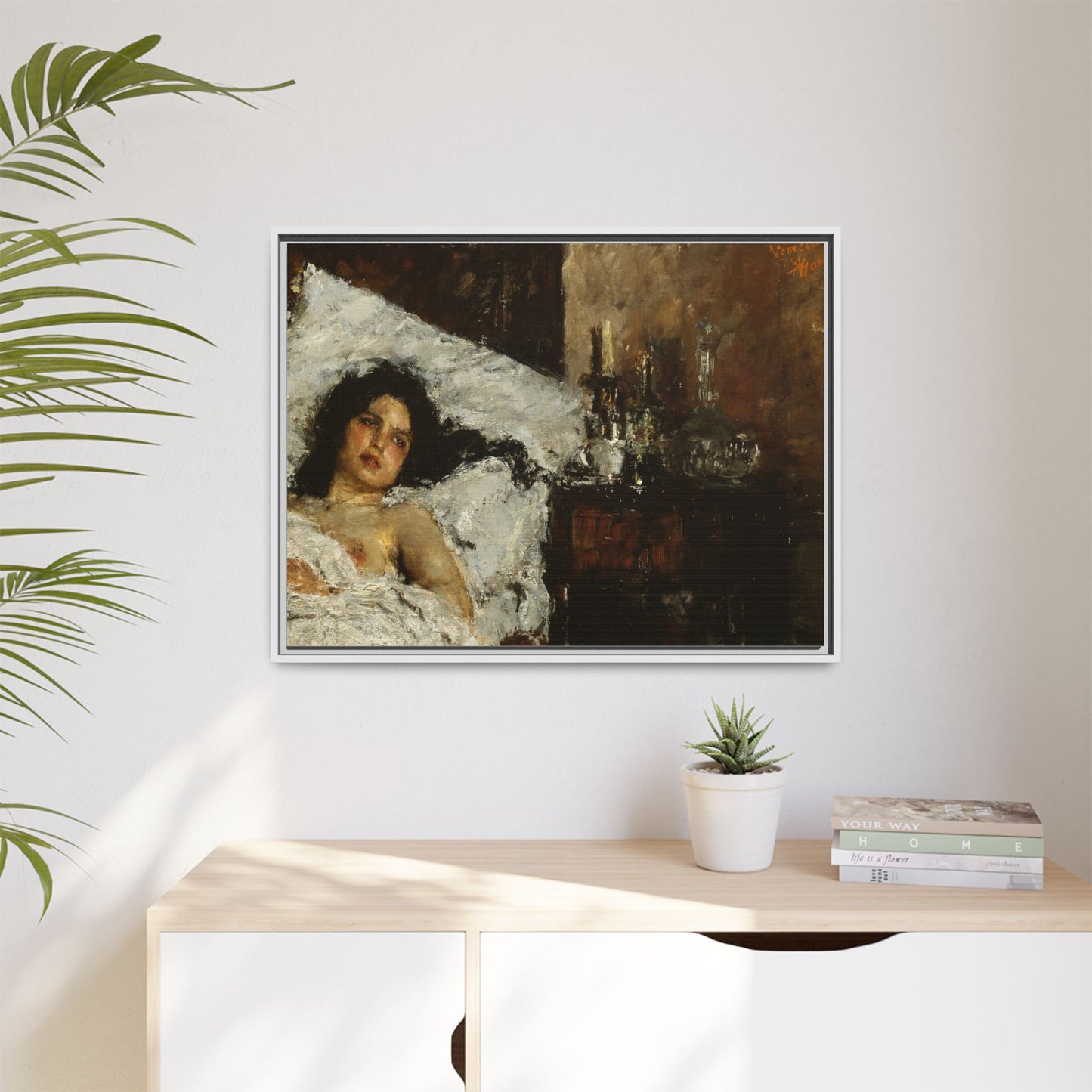 Resting by Antonio Mancini Framed Matte Canvas Wall Art Print