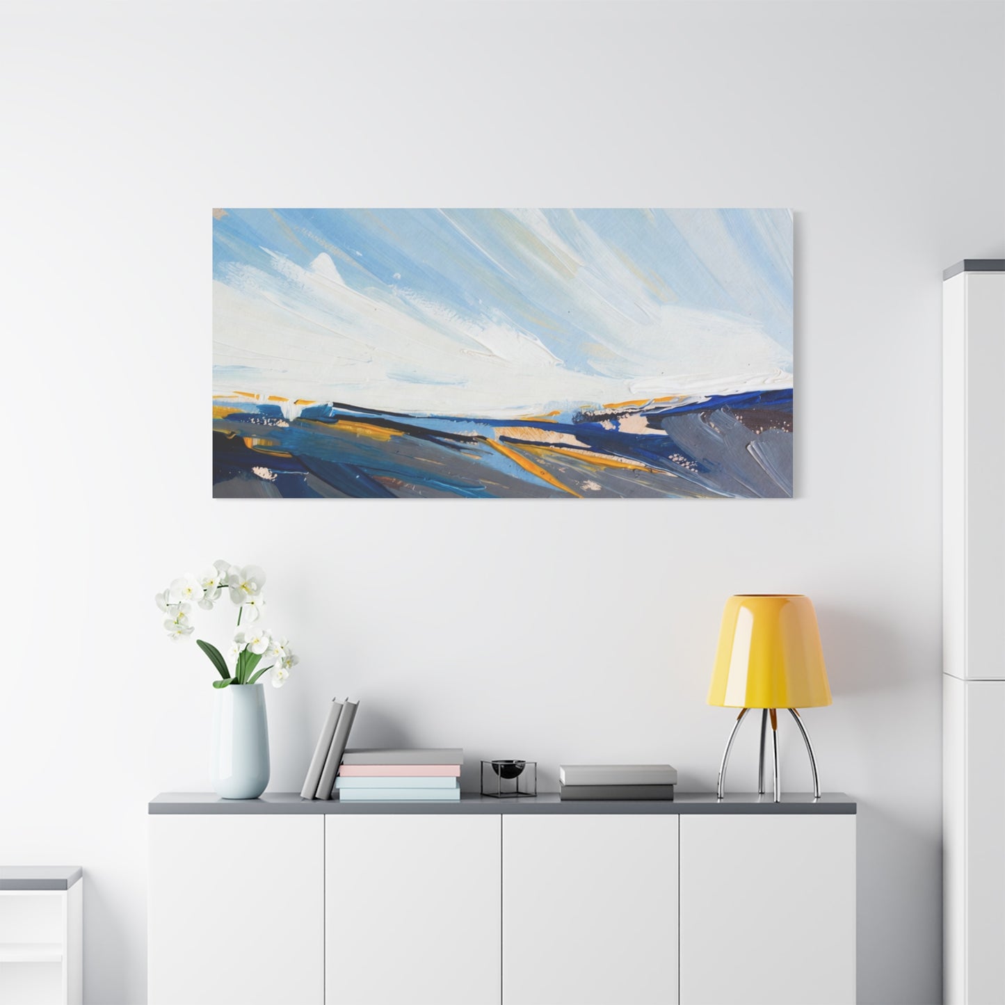 Abstract Coastal Landscape Canvas Print — Blue Sky Seascape Wall Art