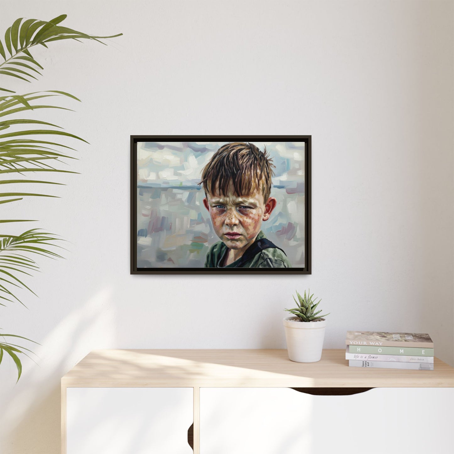 Framed Matte Canvas: Gritty Boy Portrait Art Print
