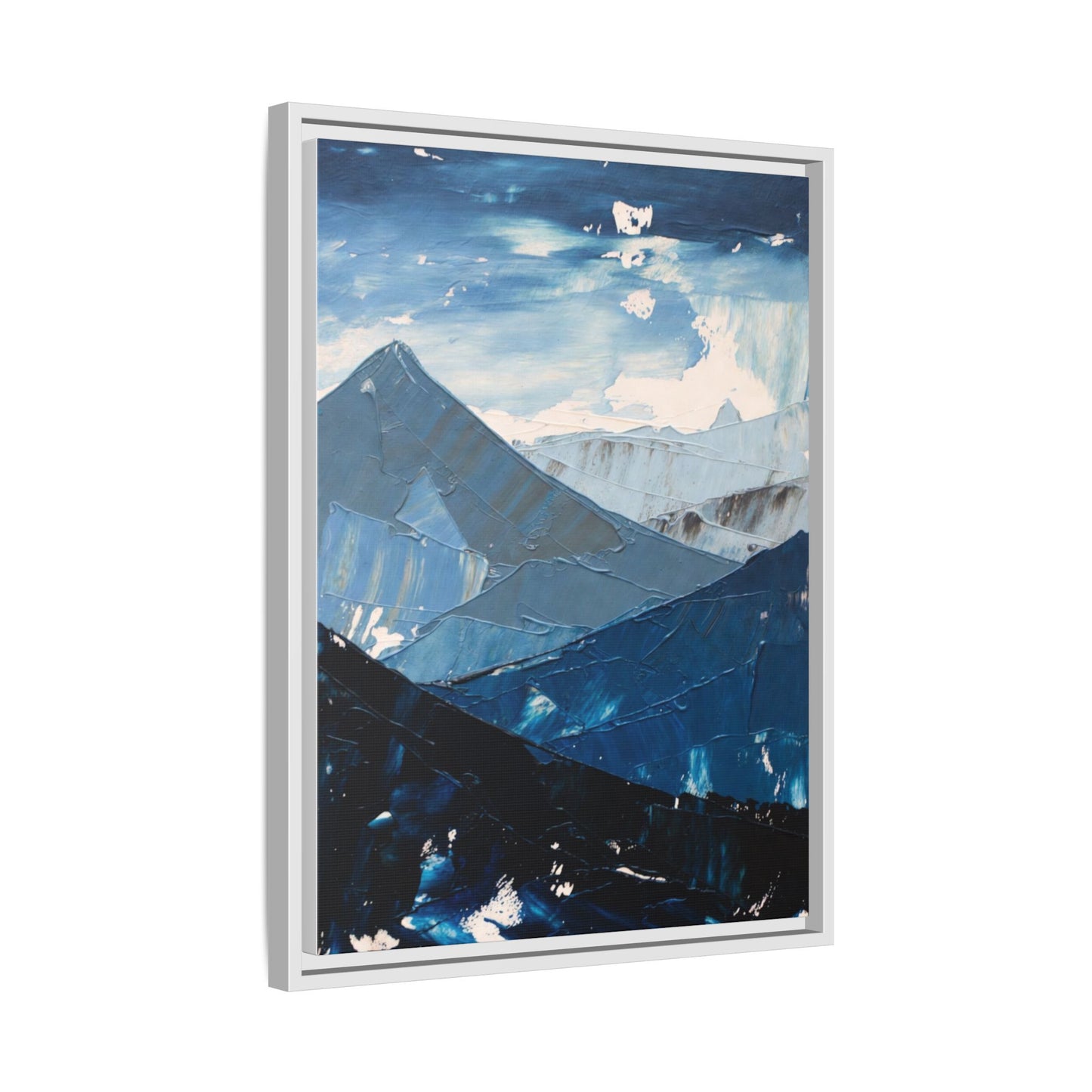 Blue Mountain Landscape Matte Canvas Framed | Abstract Mountain Wall Art