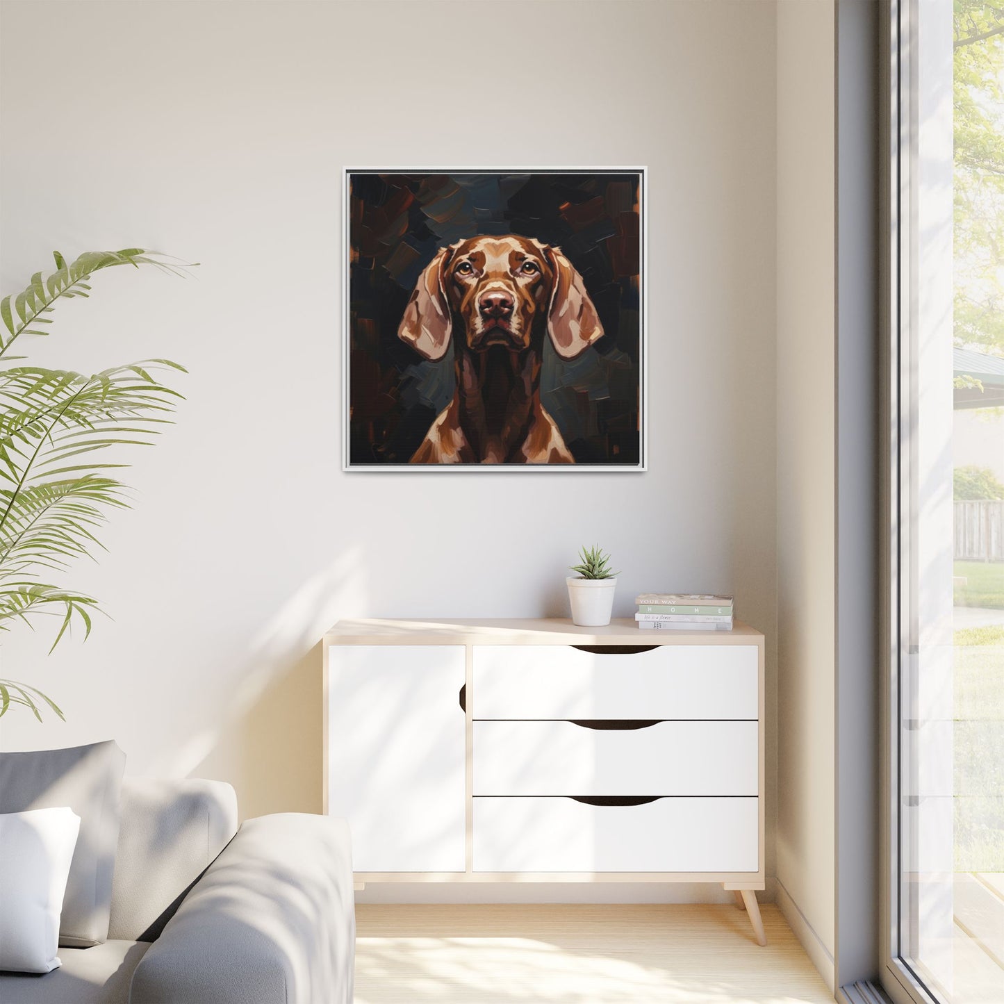 Framed Matte Canvas Dog Portrait – Brown Vizsla Wall Art