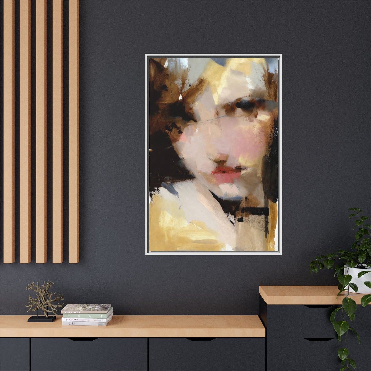 Abstract Portrait Matte Canvas Framed Print — Modern Feminine Wall Art