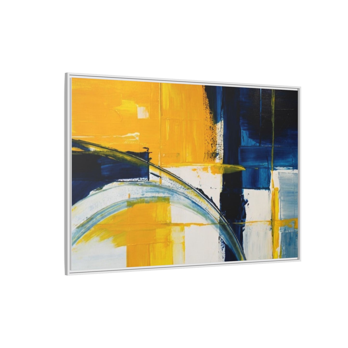 Abstract Yellow & Blue Framed Canvas Wall Art — Modern Matte Canvas Print