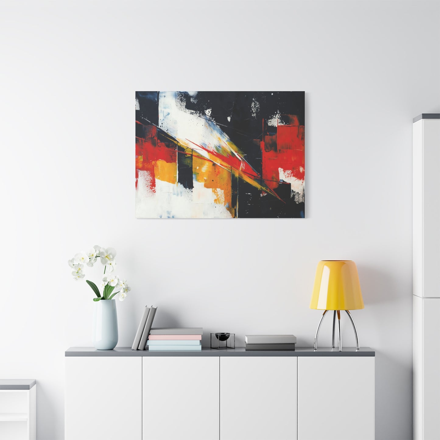 Abstract Geometric Canvas Art — Bold Red & Black Modern Wall Painting
