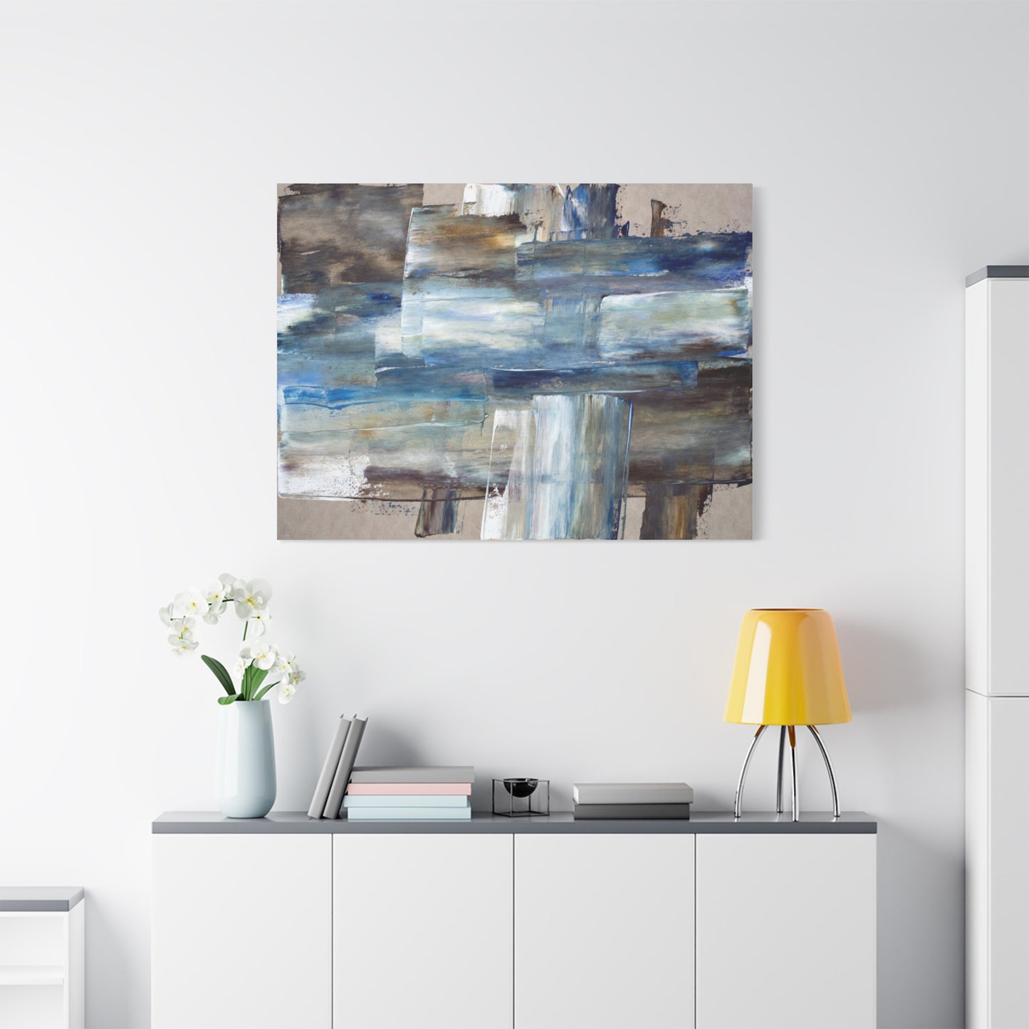 Abstract Blue Waterfall Matte Canvas Wall Art, Stretched 1.25"