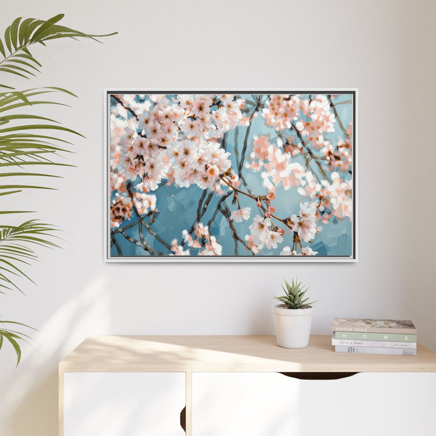 Framed Cherry Blossom Matte Canvas Print — Soft Pink Floral Wall Art