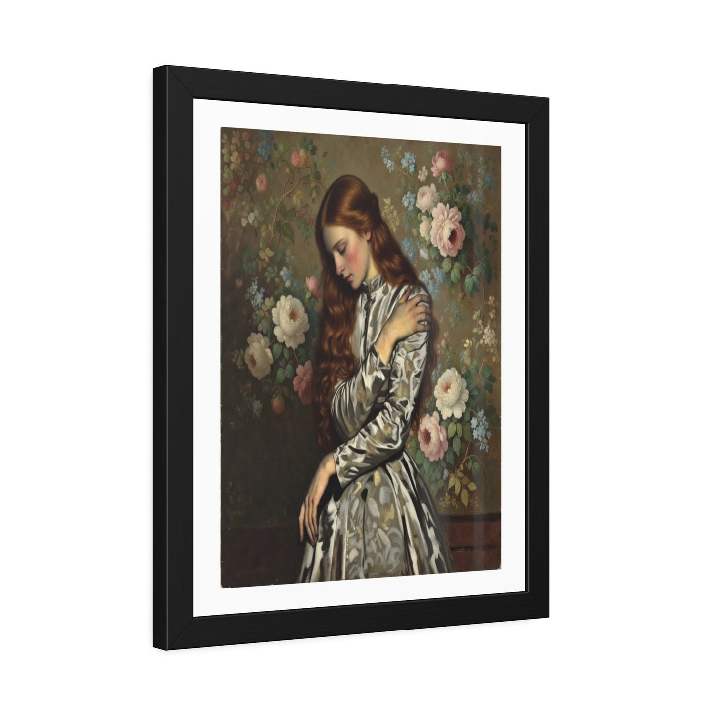 Framed Art Print — Vintage Portrait with Floral Background